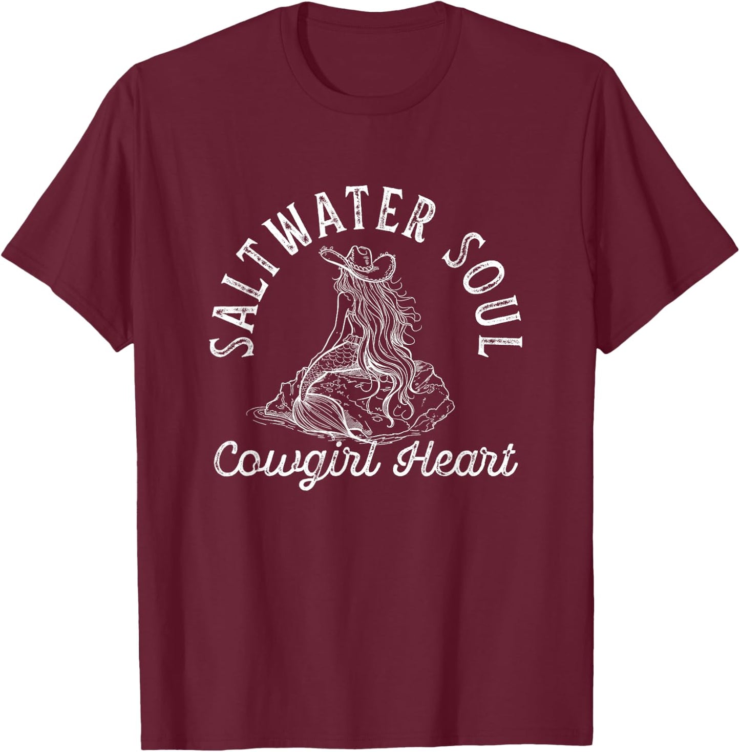 Coastal Cowgirl Mermaid Core Aesthetic Western Cute Beachy T-Shirt - T-Shirt | Maroon