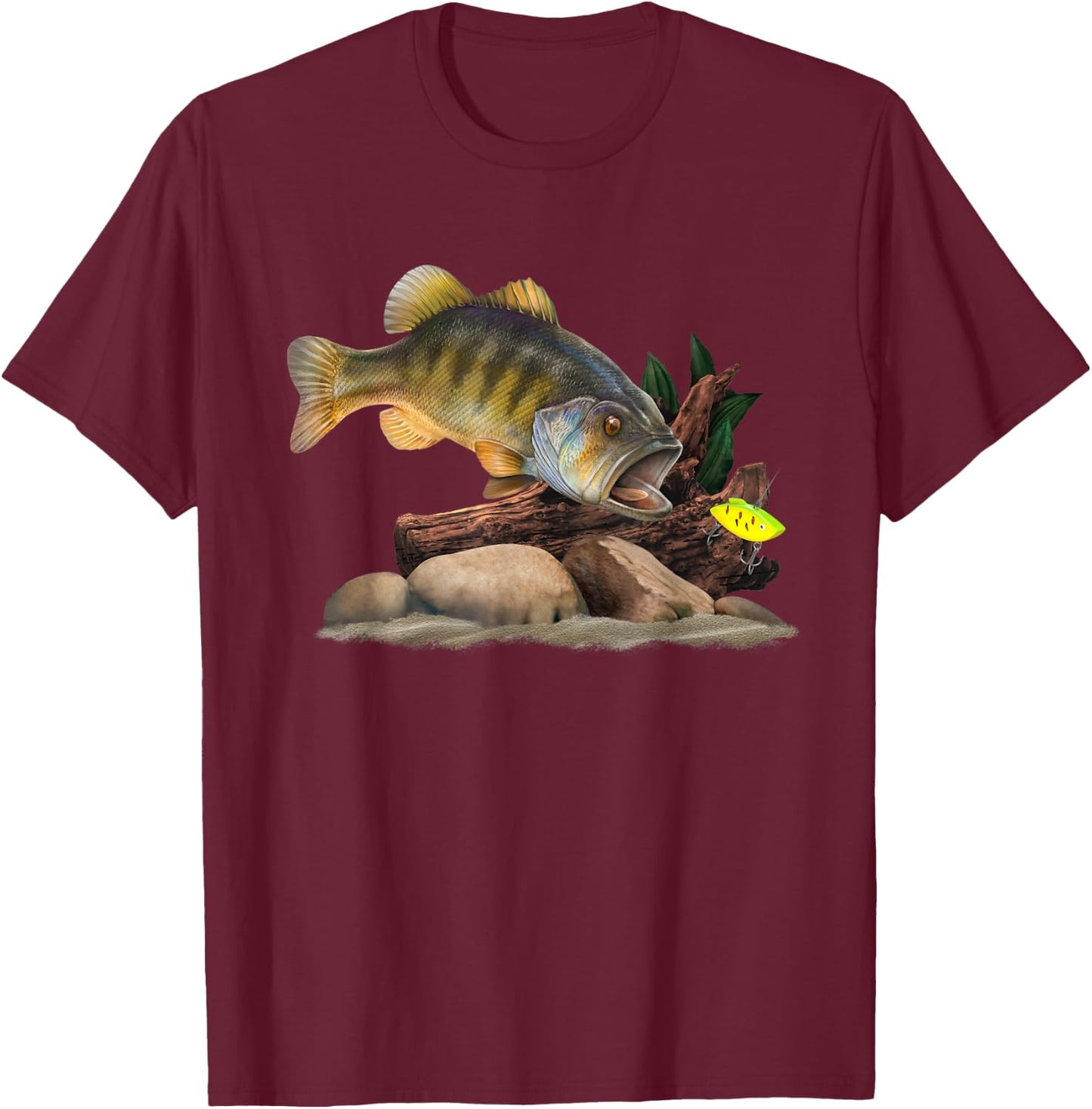Largemouth Bass And Fishing Lure Fisherman T-Shirt - T-Shirt | Maroon