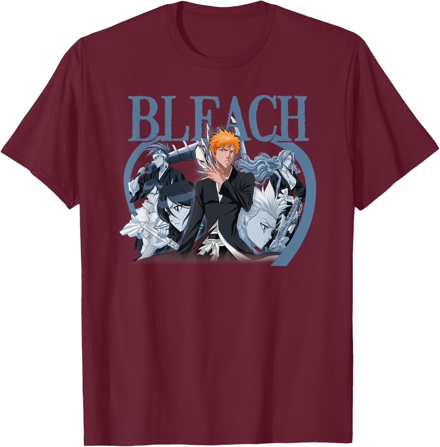 Bleach Ichigo with Blue Toned Group Color Anime T-Shirt - T-Shirt | Maroon