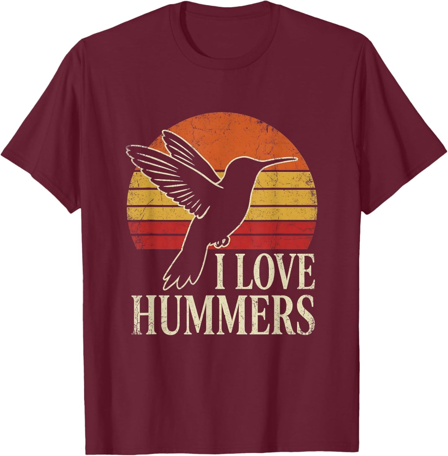 Funny Humor Vintage Sunset Retro Colibri I Love Hummers Bird T-Shirt - T-Shirt | Maroon