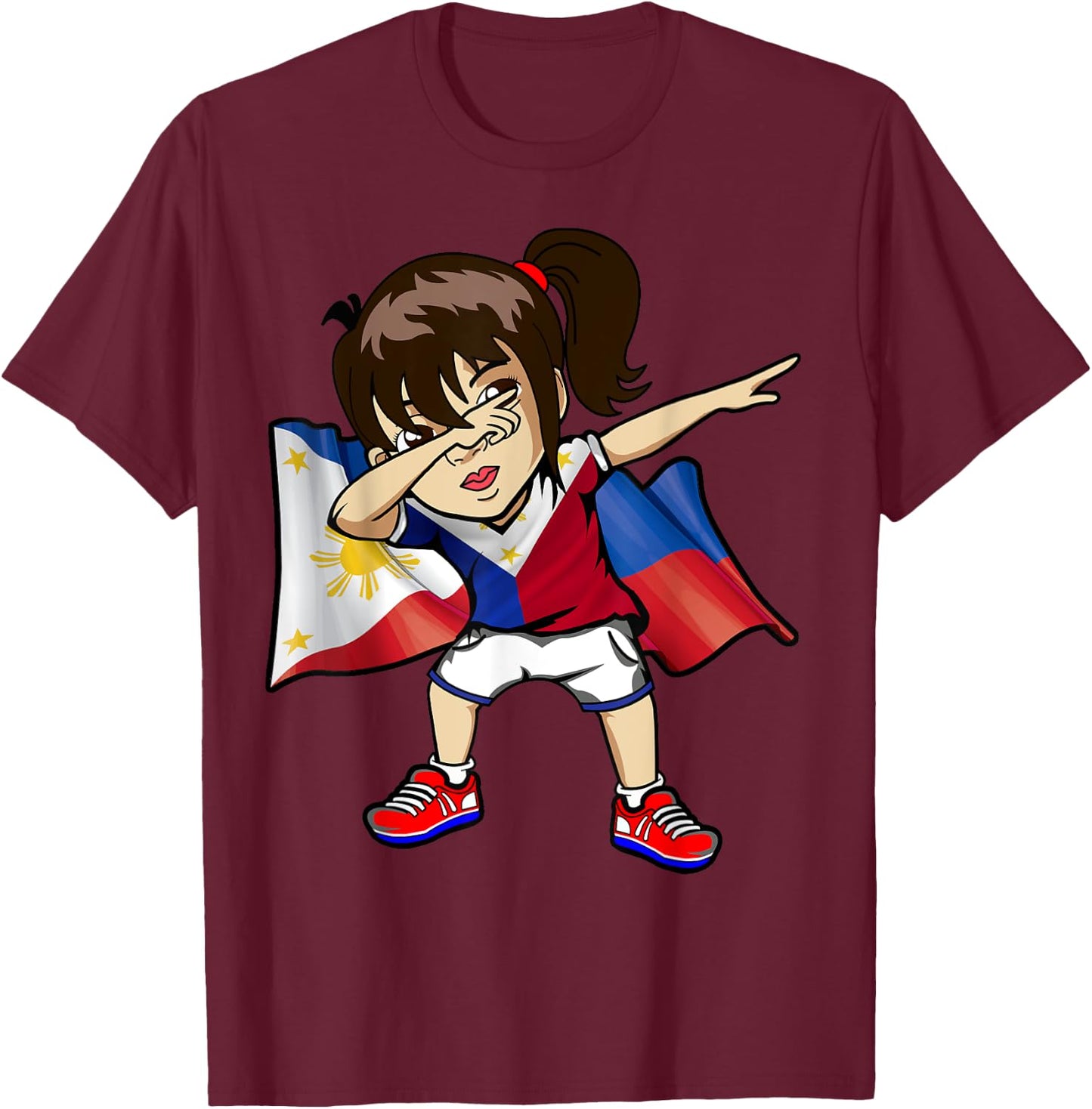 Dabbing Girl Philippine Flag Filipino Meme Jersey Dab T-Shirt - T-Shirt | Maroon