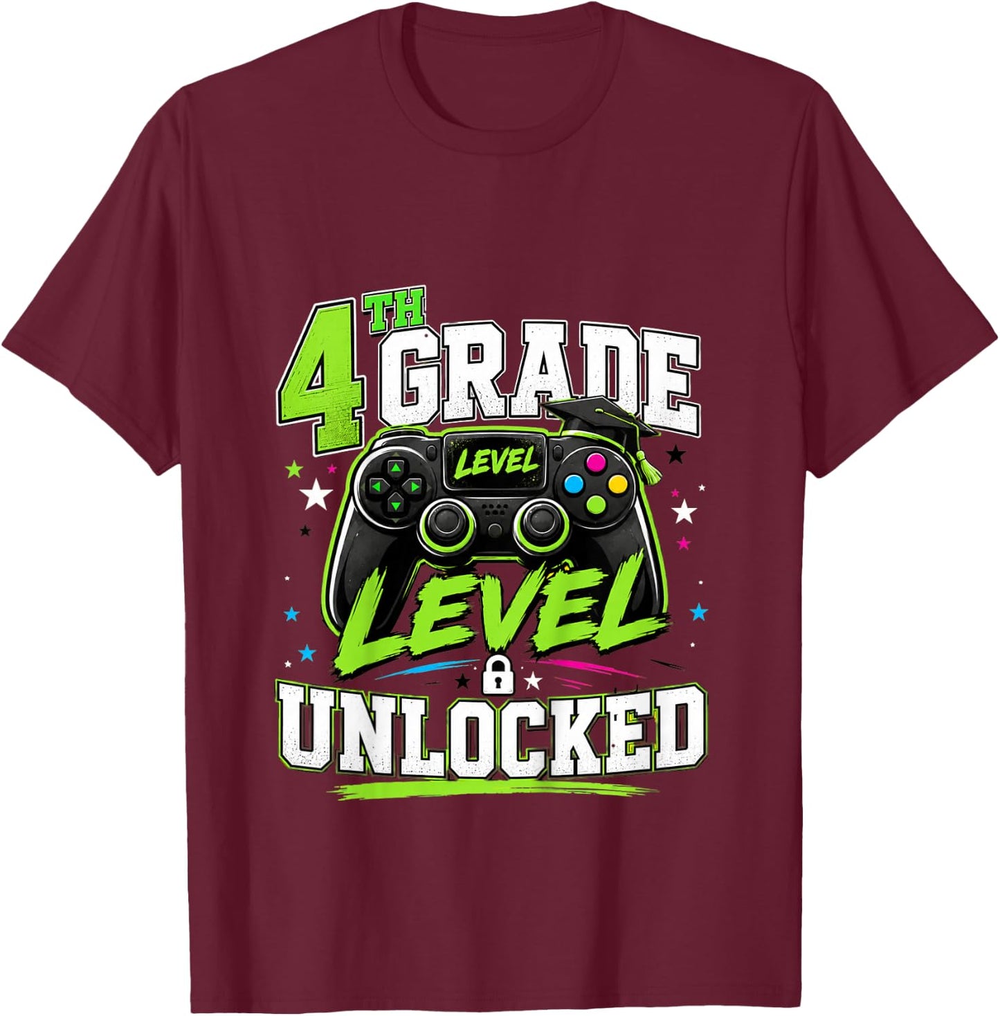 First Day of 4th Grade Boys Gaming Back to School 4th Grade T-Shirt - T-Shirt | Maroon