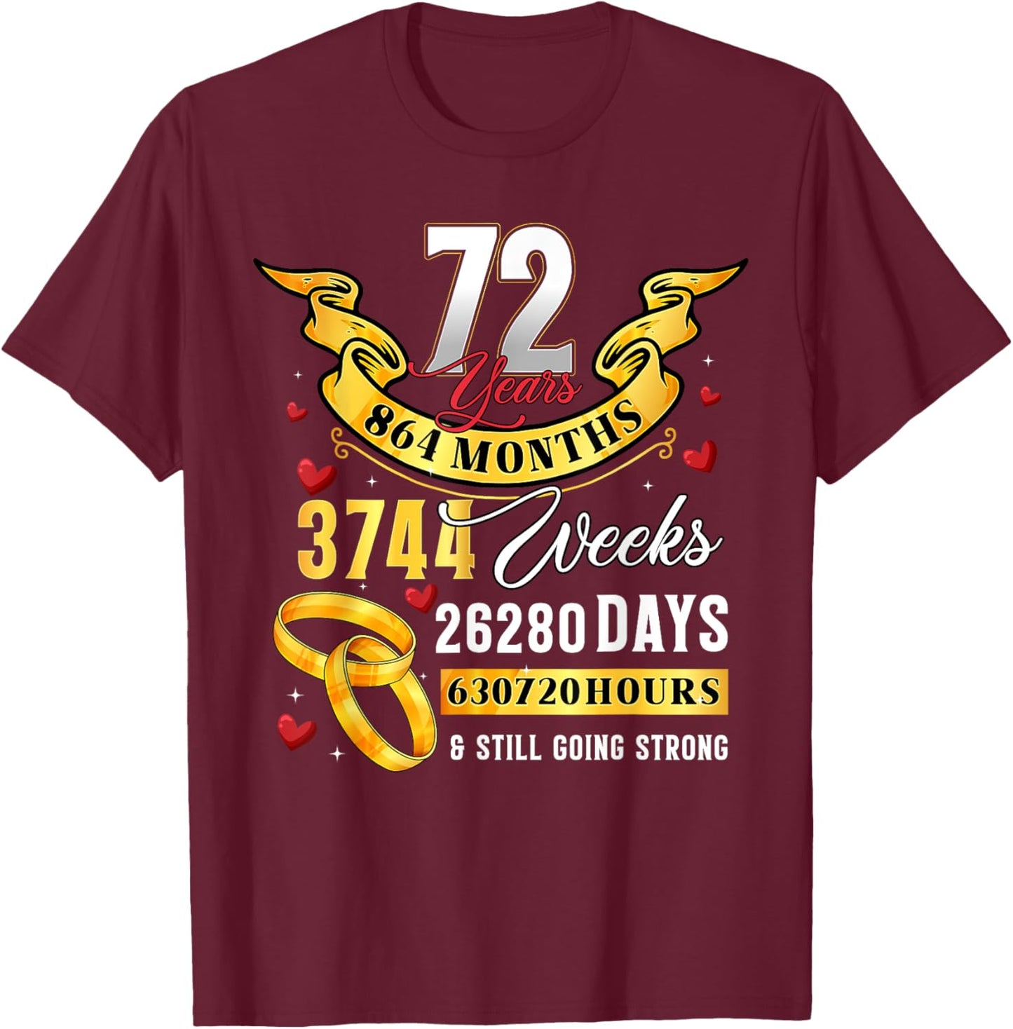 72nd Wedding Anniversary Couples 72 Years Still Going Strong T-Shirt - T-Shirt | Maroon