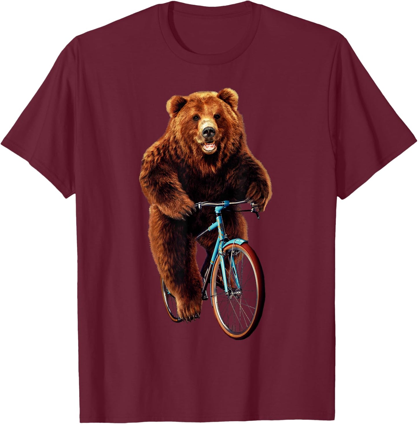 Mountain Biking Bear – Funny Cyclist Animal Lovers T-Shirt - T-Shirt | Maroon