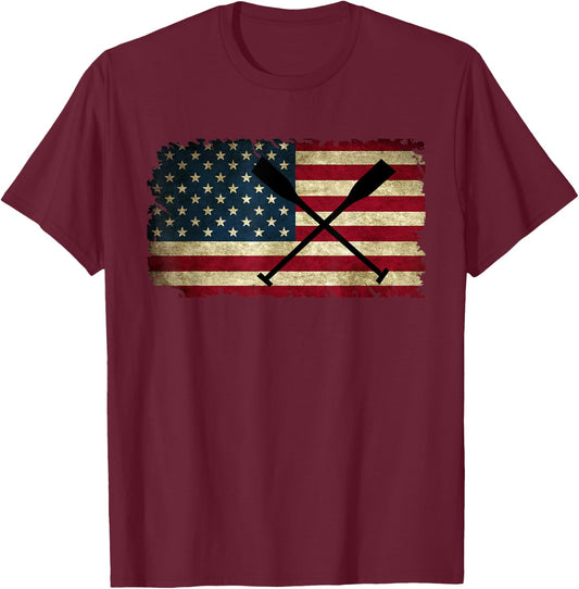 College Rowing Crew Row Team Oars American Flag Rower Women Kids Men T-Shirt - T-Shirt | Maroon