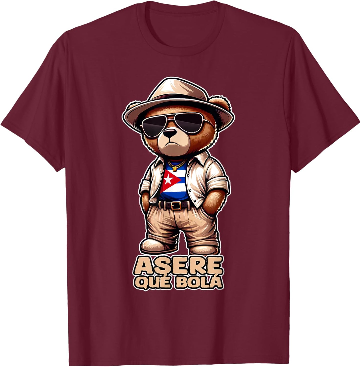 ASERE QUE BOLA Cute Proud Cuban Teddy Bear Slang Cuba Flag T-Shirt - T-Shirt | Maroon