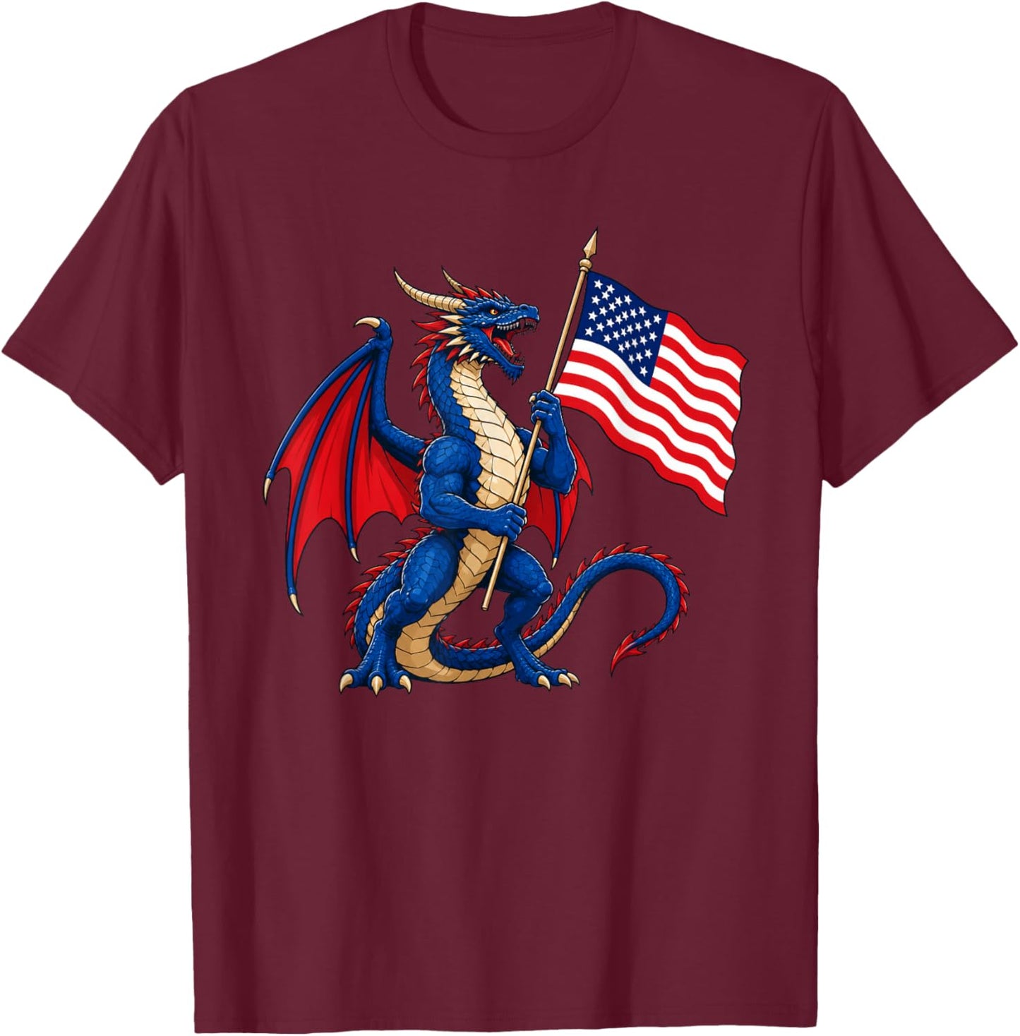 American Flag Dragon 4th of July T-Shirt - T-Shirt | Maroon