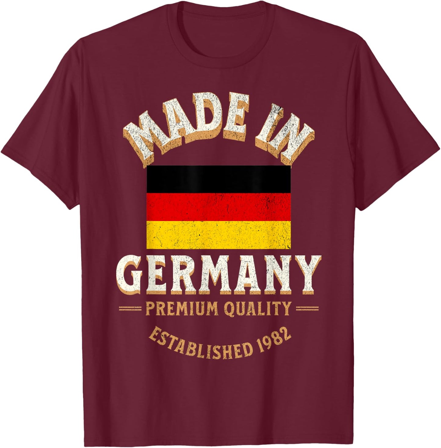 Made In Germany 1982 Premium Quality German Flag T-Shirt - T-Shirt | Maroon