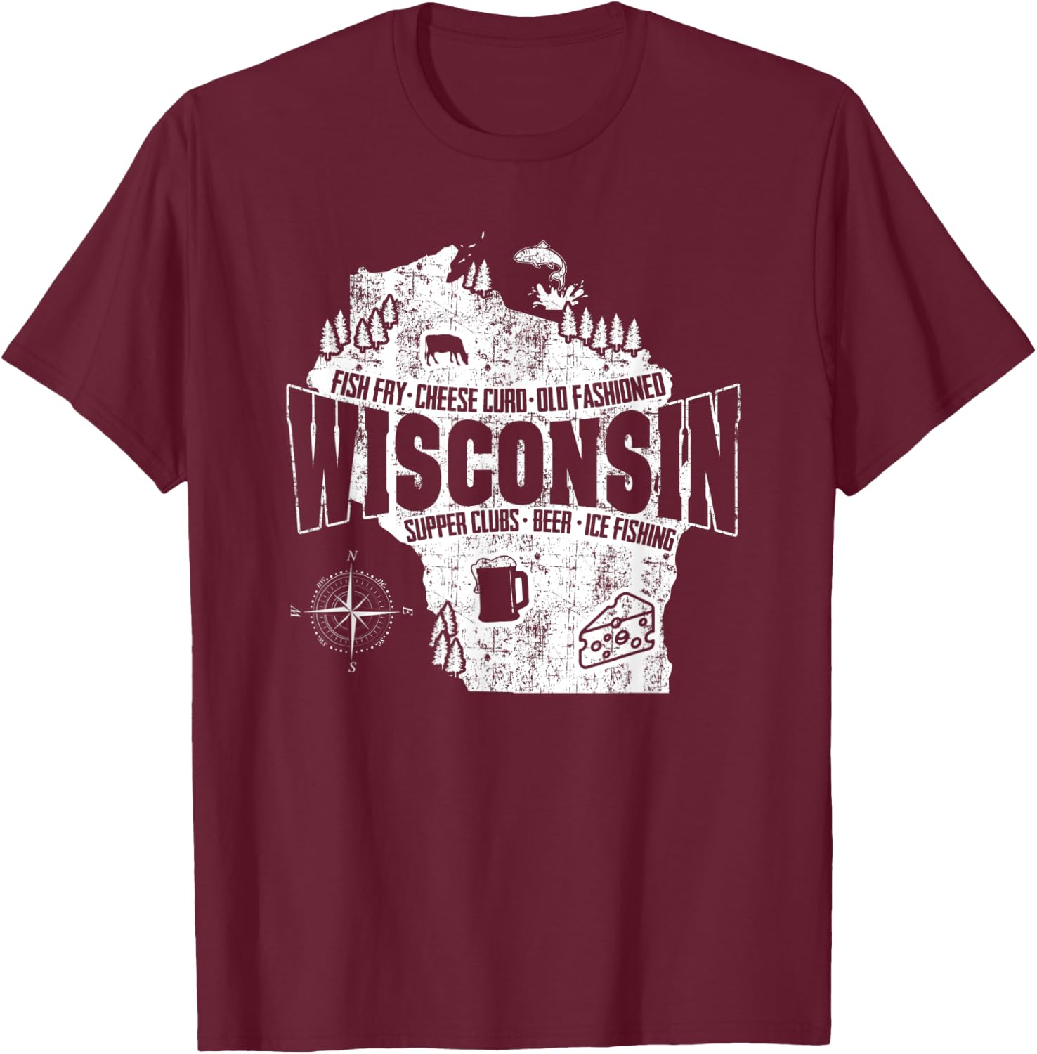 Vintage Wisconsin Shirt -I love Wisconsin T-Shirt - T-Shirt | Maroon