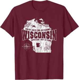Vintage Wisconsin Shirt -I love Wisconsin T-Shirt - T-Shirt | Maroon