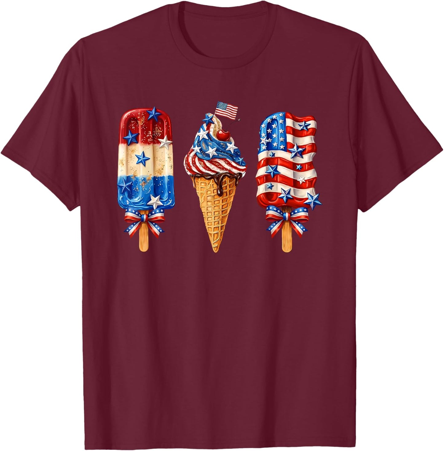 Fourth of July Ice Cream 250 Years Patriotic Popsicle T-Shirt - T-Shirt | Maroon