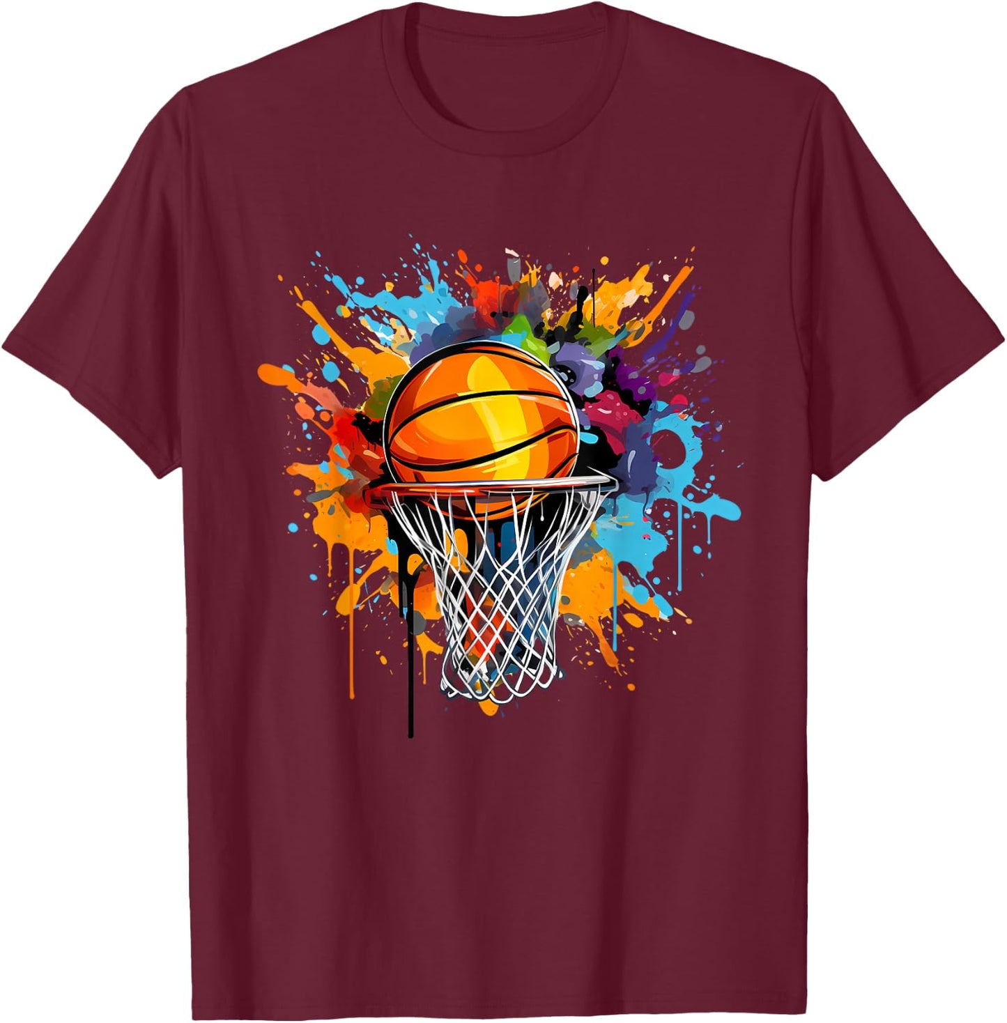 ÄBäsketballCo. Colorful Basketball Graphic , -Adults & Kids, Black, Small, Short Sleeve, , Classic Fit T-Shirt - T-Shirt | Maroon