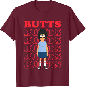 Bob's Burgers Tina Likes Butts Logo Stack T-Shirt - T-Shirt | Maroon