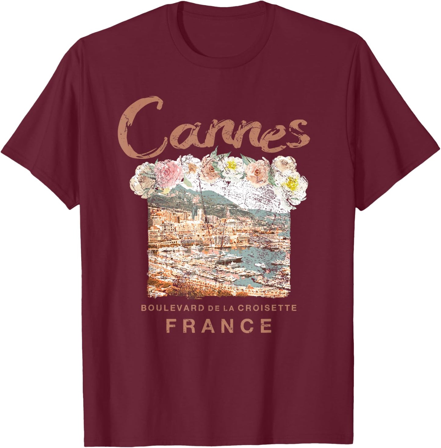 Cannes France French Riviera Festival Vintage T Shirt T-Shirt - T-Shirt | Maroon
