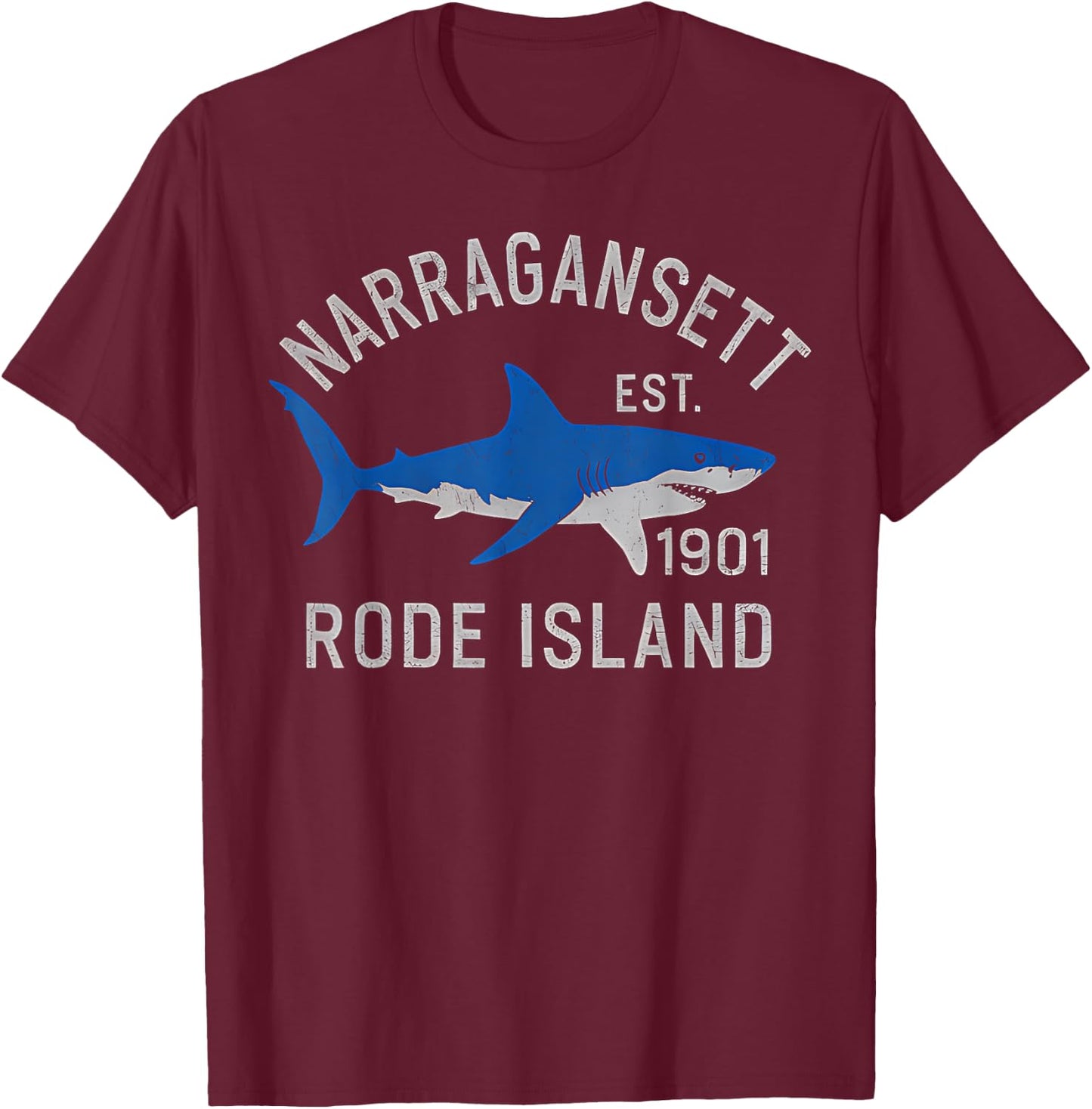 Narragansett Rhode Island Shark RI Ocean Beach Vacation T-Shirt - T-Shirt | Maroon