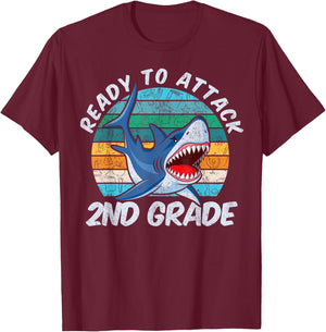 Ready To Attack 2nd Grade Shark Gift Back to School T-Shirt - T-Shirt | Maroon