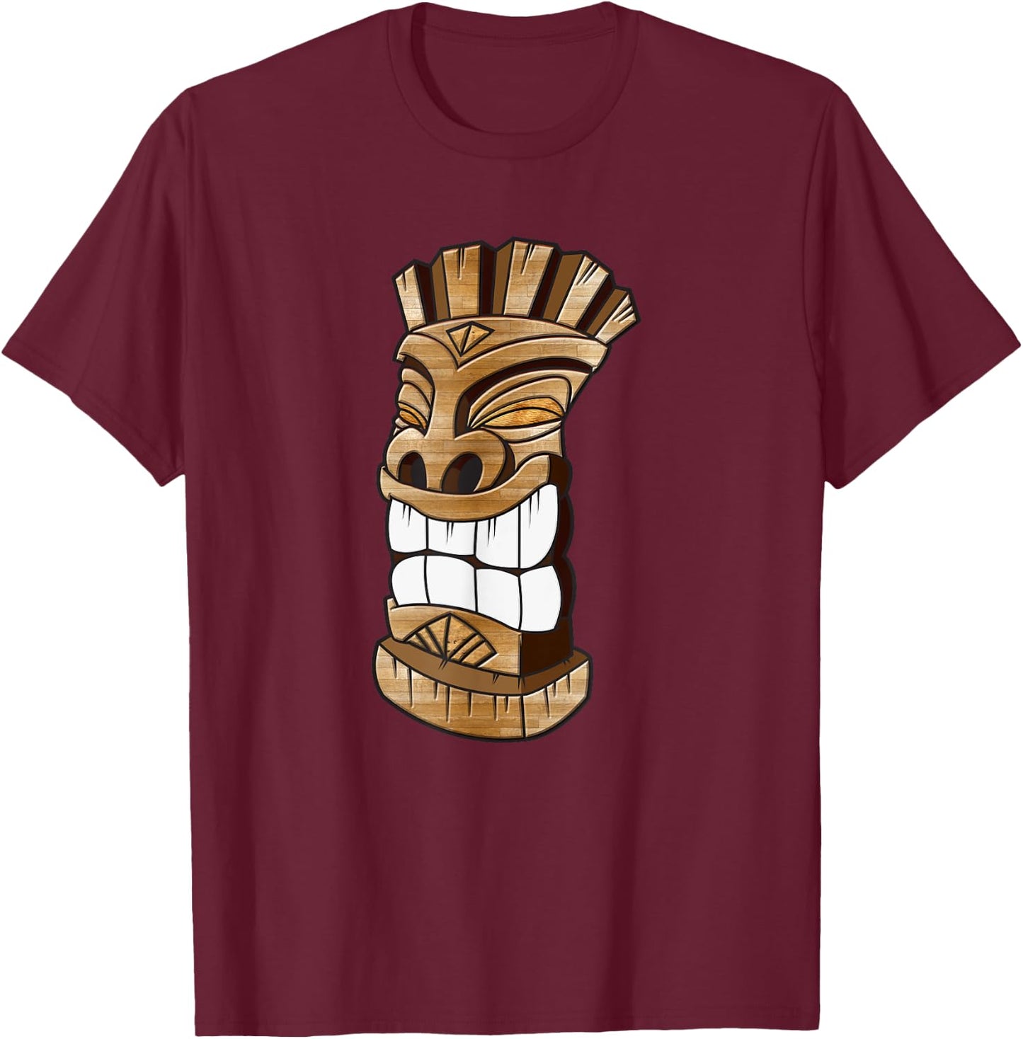 Smiling Hawaiian Wood Carved Tiki T-Shirt - T-Shirt | Maroon