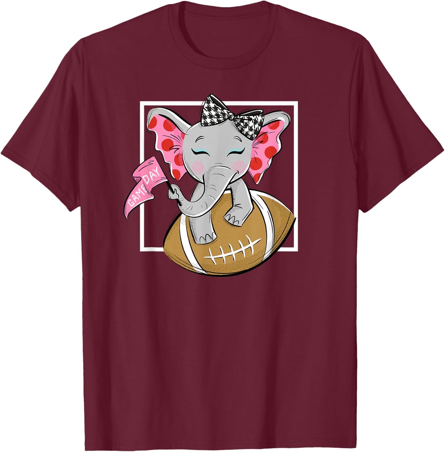 Cute Game Day Elephant Women and Girls Football T-Shirt - T-Shirt | Maroon