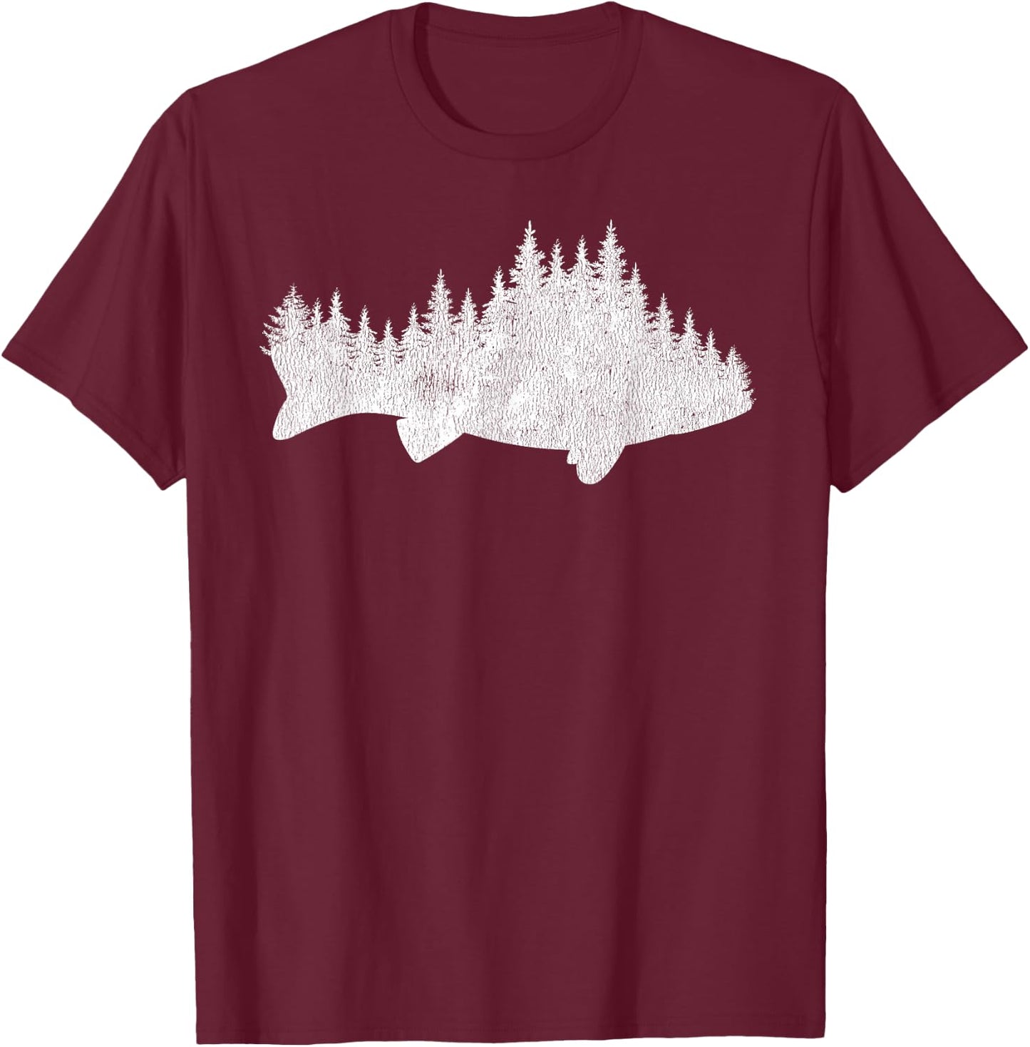 Walleye Fishing Sauger Fisherman Pine Forest Treeline T-Shirt - T-Shirt | Maroon