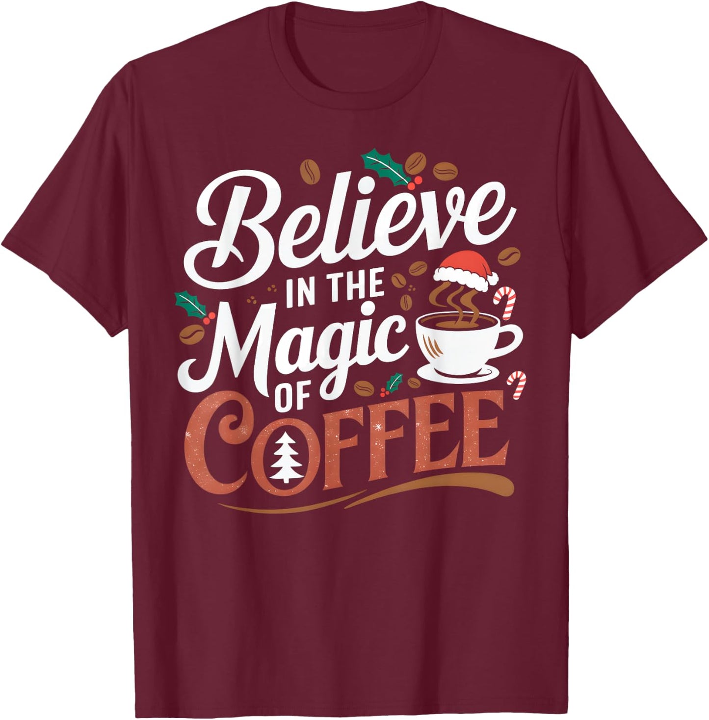 Magic Coffee Christmas Winter Santa Hat Holiday Caffeine T-Shirt - T-Shirt | Maroon