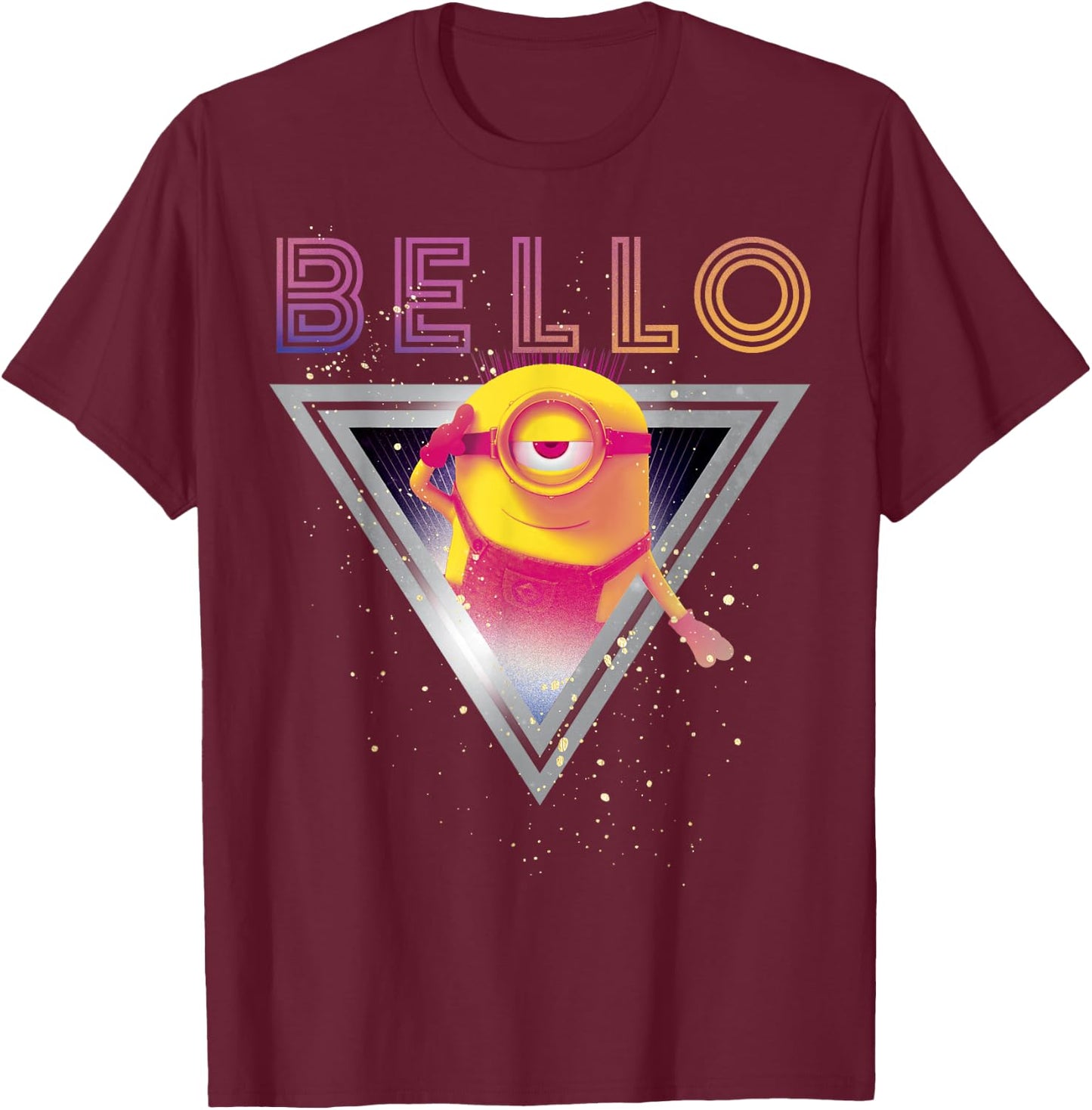 Despicable Me Minions Retro Bello Triangle Graphic T-Shirt - T-Shirt | Maroon