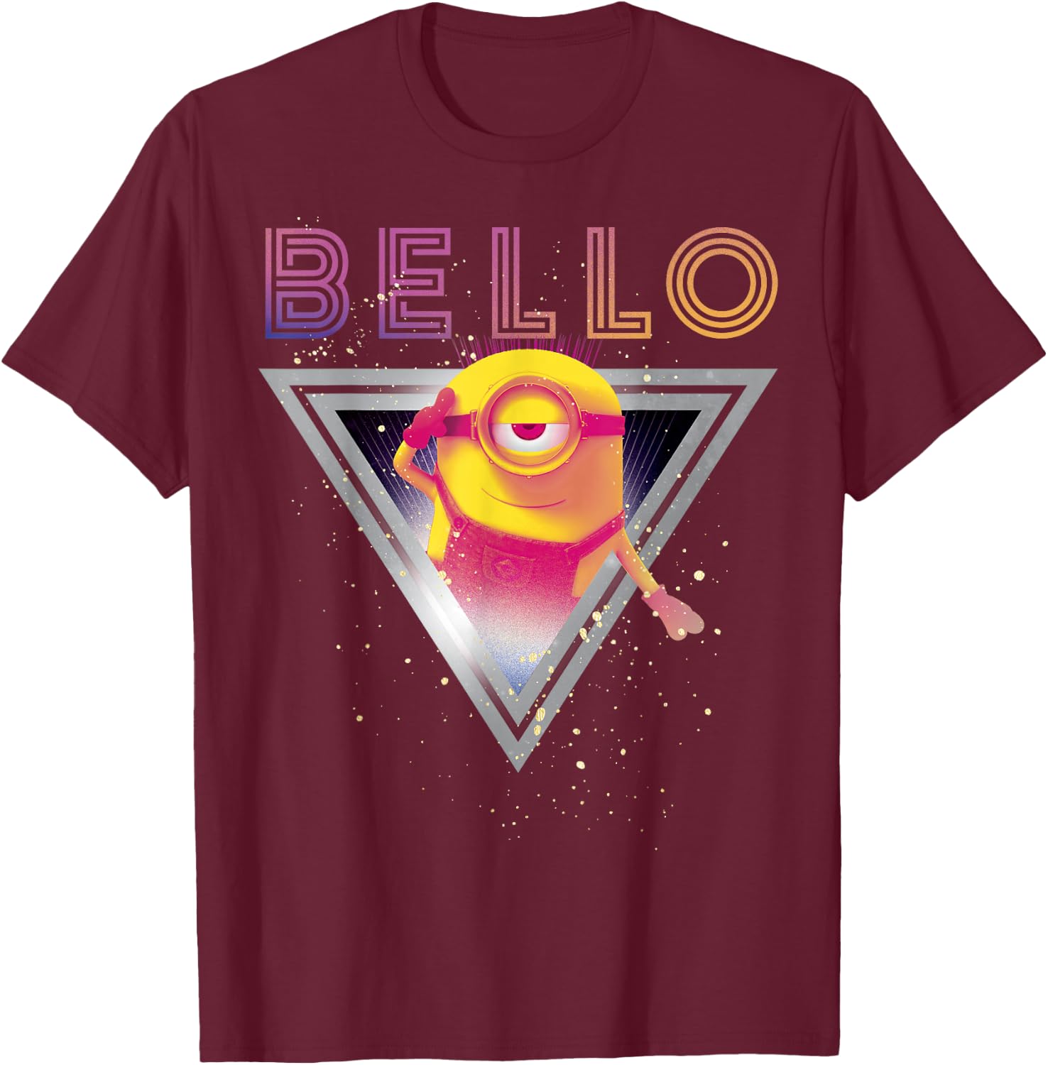 Despicable Me Minions Retro Bello Triangle Graphic T-Shirt - T-Shirt | Maroon