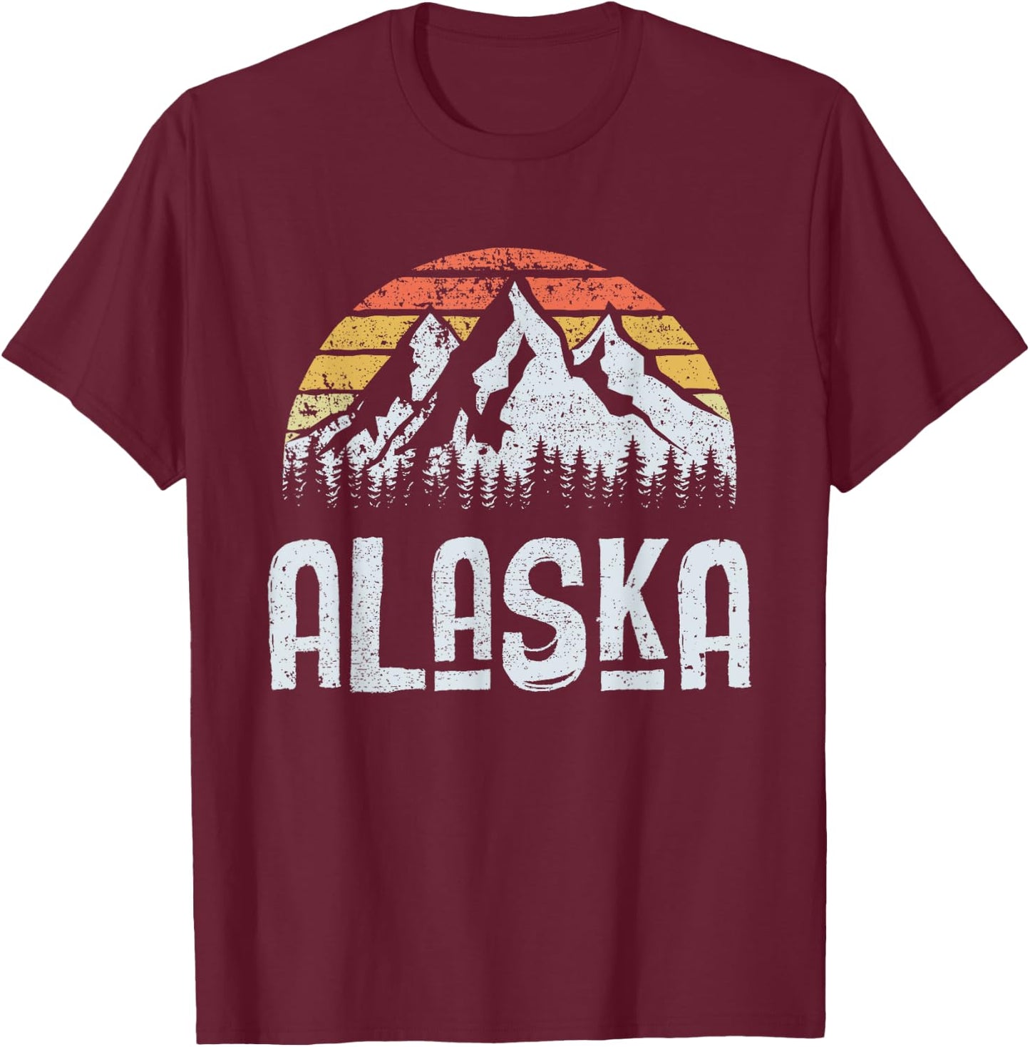 Vintage Retro Alaska Mountain Sunrise T-Shirt - T-Shirt | Maroon