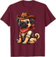 Pug Dressed As A Cowboy Funny Dog Pug T-Shirt - T-Shirt | Maroon