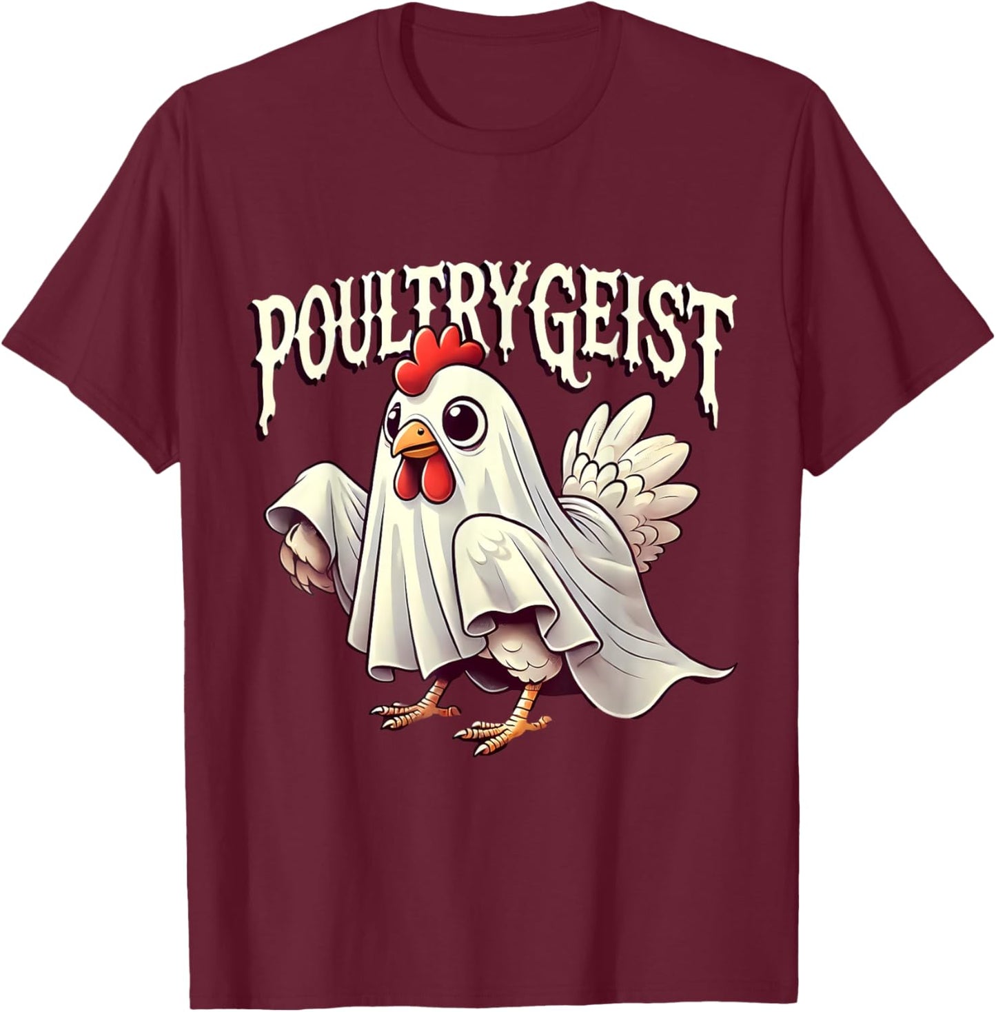Chicken Ghost Poultrygeist Funny Halloween Farmer T-Shirt - T-Shirt | Maroon