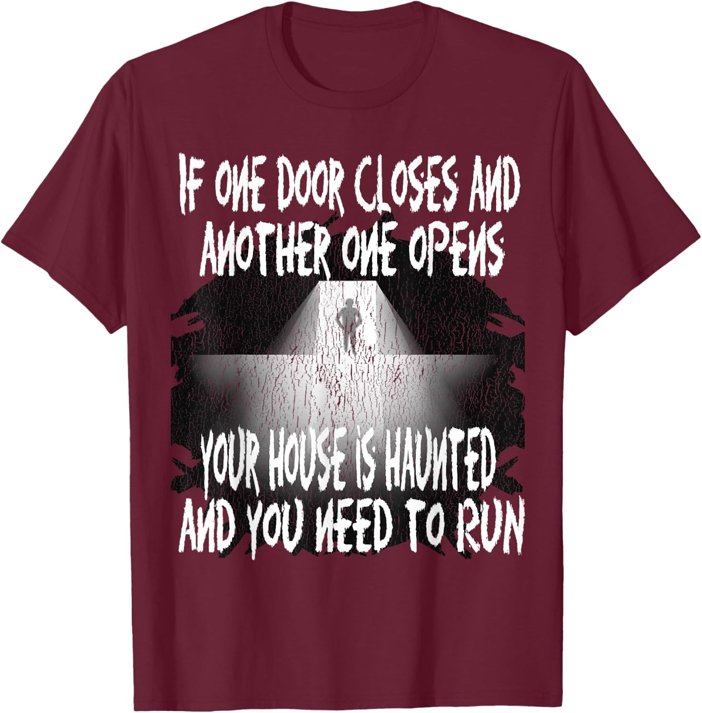 Funny Haunted Ghost House Supernatural Paranormal Halloween T-Shirt - T-Shirt | Maroon