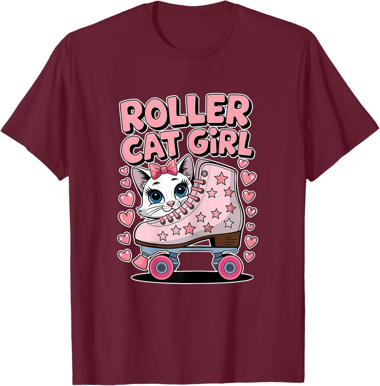 Roller Cat Girl Skating Cat Funny Roller Skating T-Shirt - T-Shirt | Maroon
