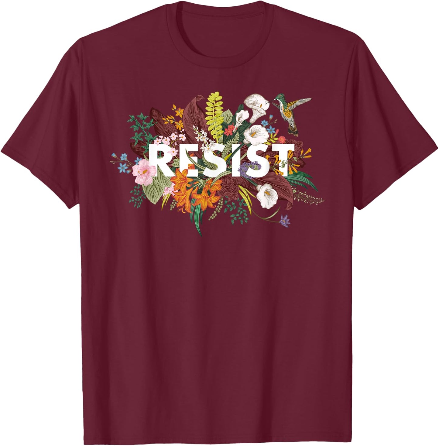 Resist Floral Anti Trump Political Protest T-Shirt - T-Shirt | Maroon
