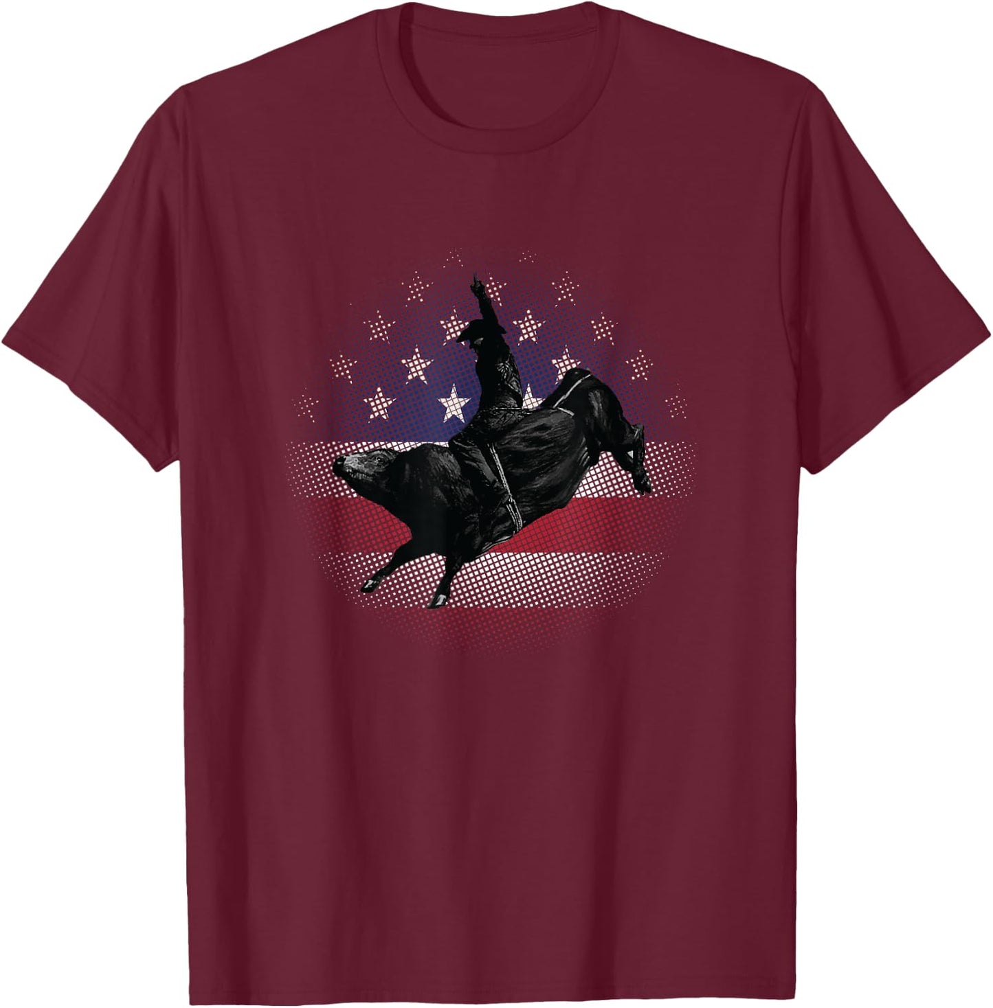 Bull Riding USA Flag Rodeo Gift Cowboys T-Shirt - T-Shirt | Maroon