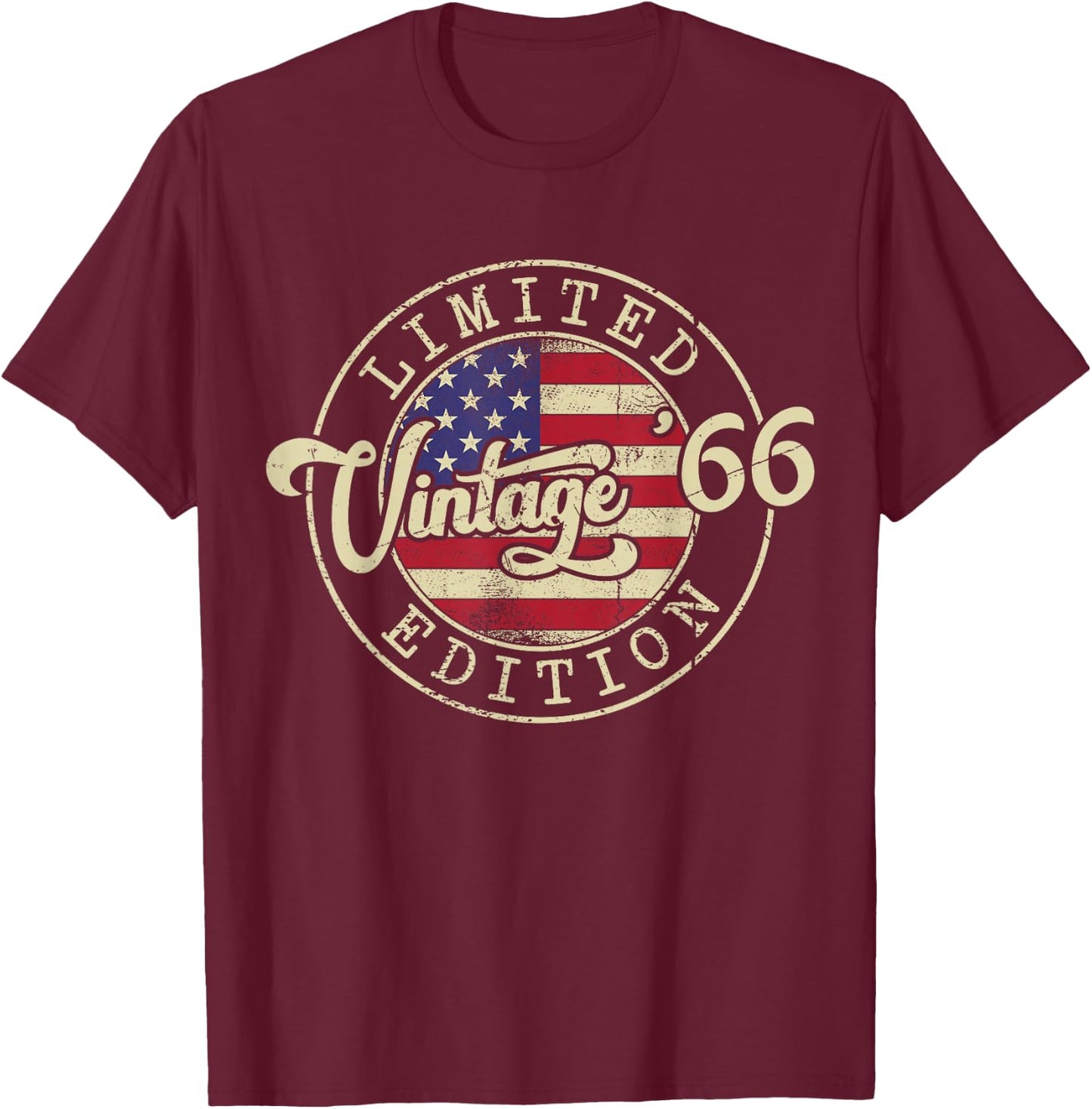Vintage 1966 US Flag 60 Year Old 60th Birthday Men Women T-Shirt - T-Shirt | Maroon
