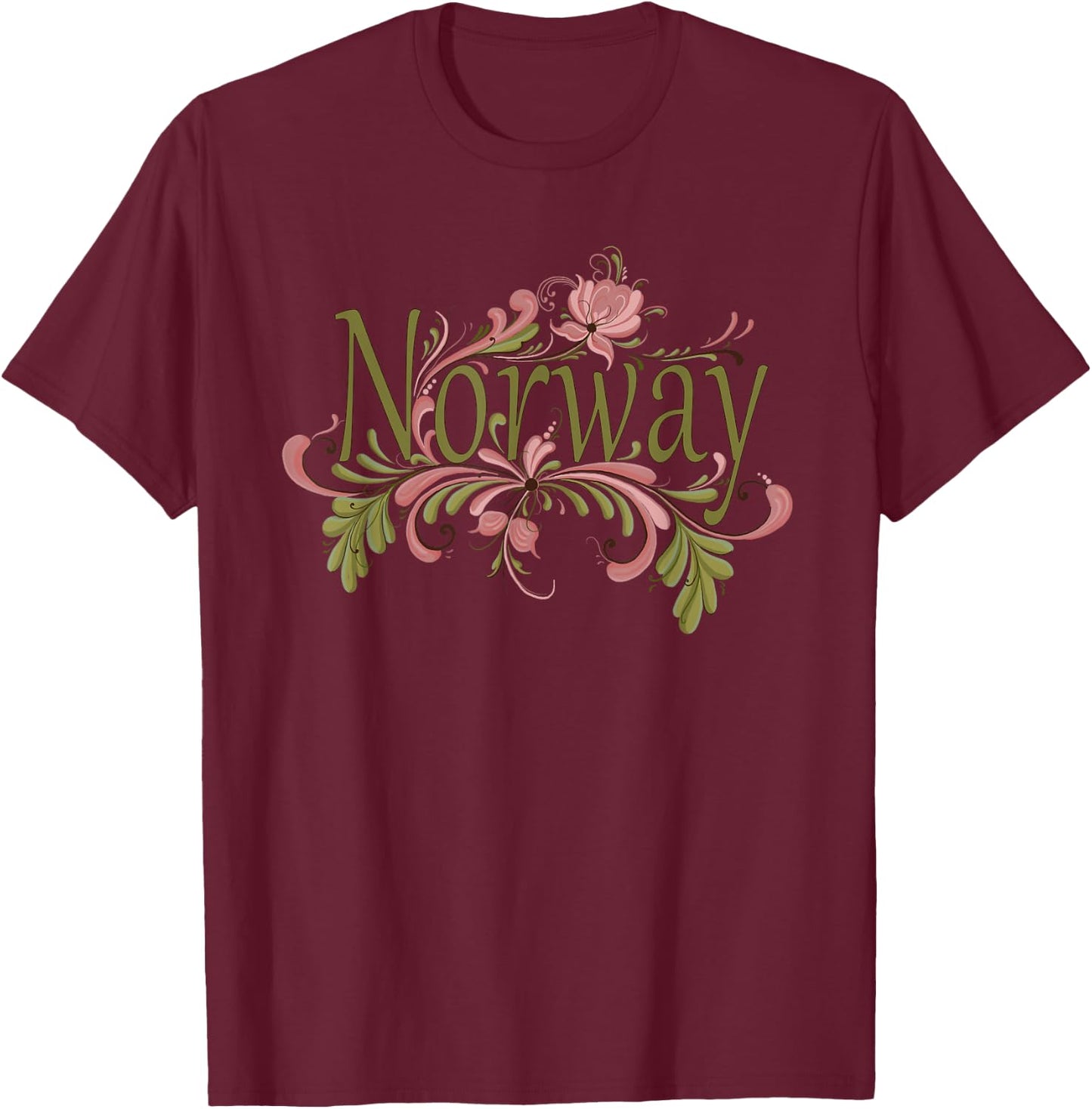 Eventyr Rosemaling Norway Norwegian Norway Rosemaling Norwegian Gift T-Shirt - T-Shirt | Maroon