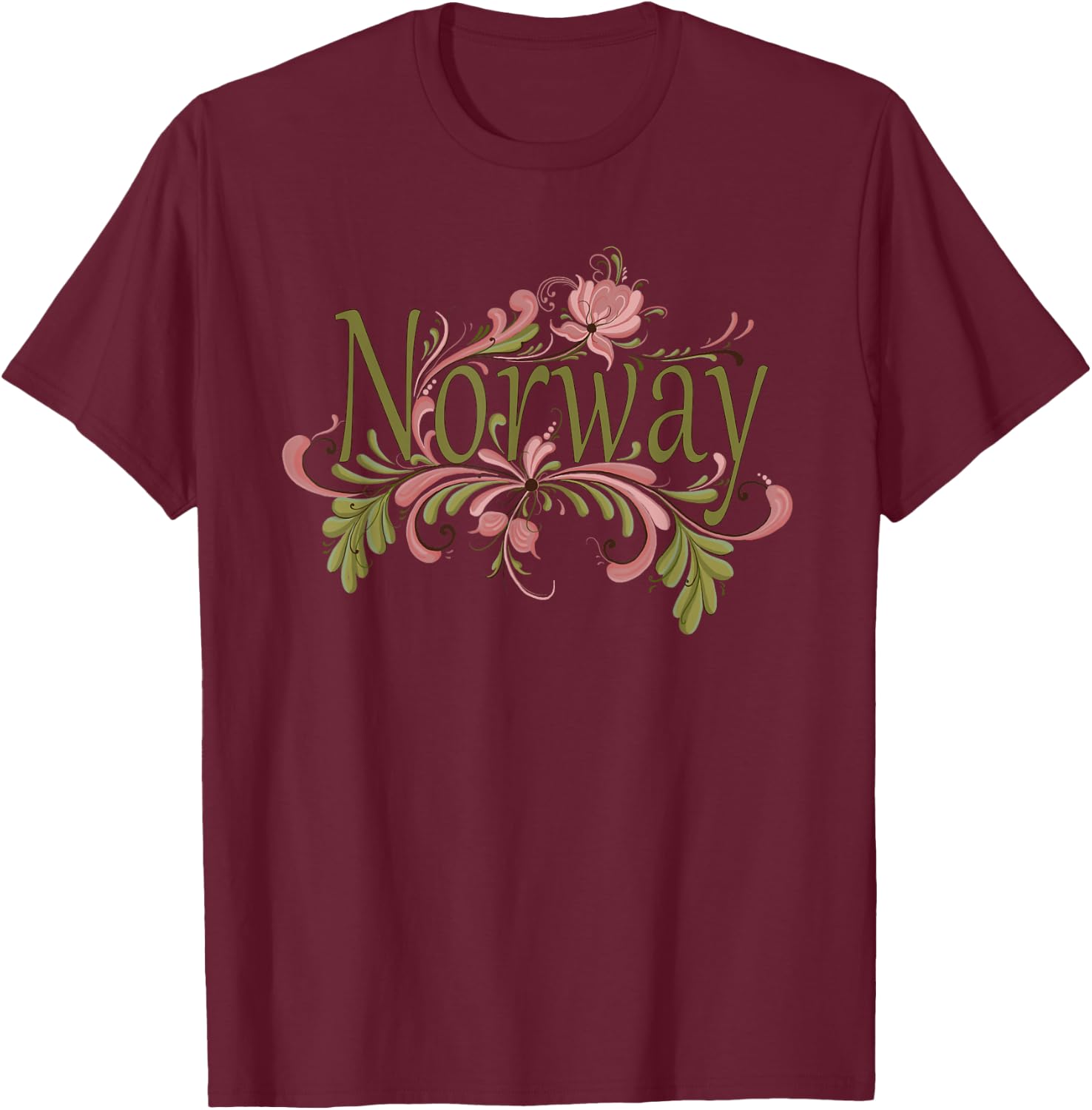 Eventyr Rosemaling Norway Norwegian Norway Rosemaling Norwegian Gift T-Shirt - T-Shirt | Maroon