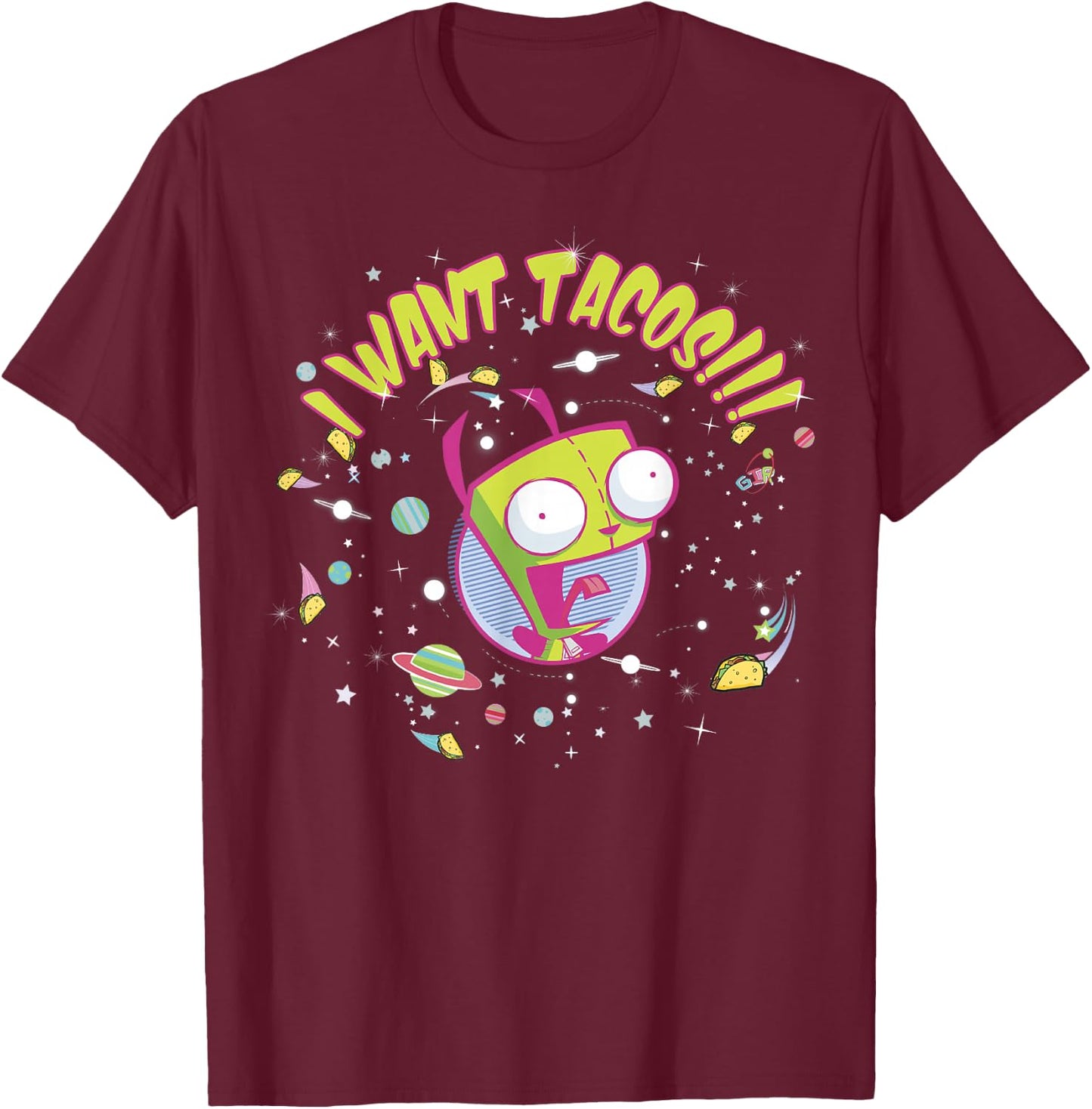 Nickelodeon Invader Zim GIR Wants Tacos T-Shirt - T-Shirt | Maroon