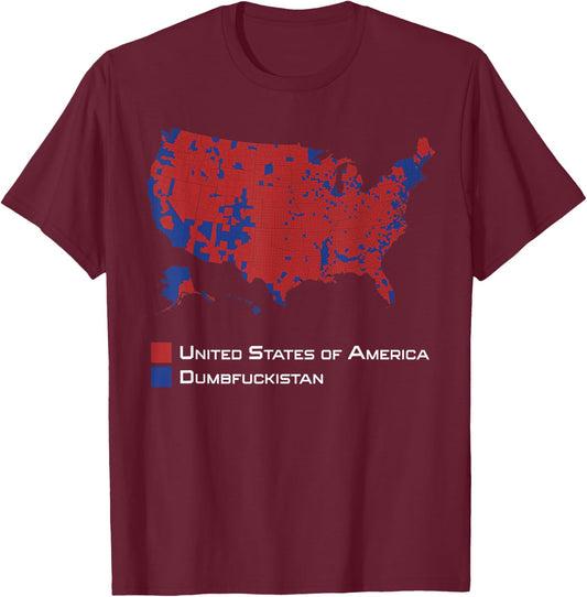 Election Map 2024 United States of America Dumbfuckistan T-Shirt - T-Shirt | Maroon