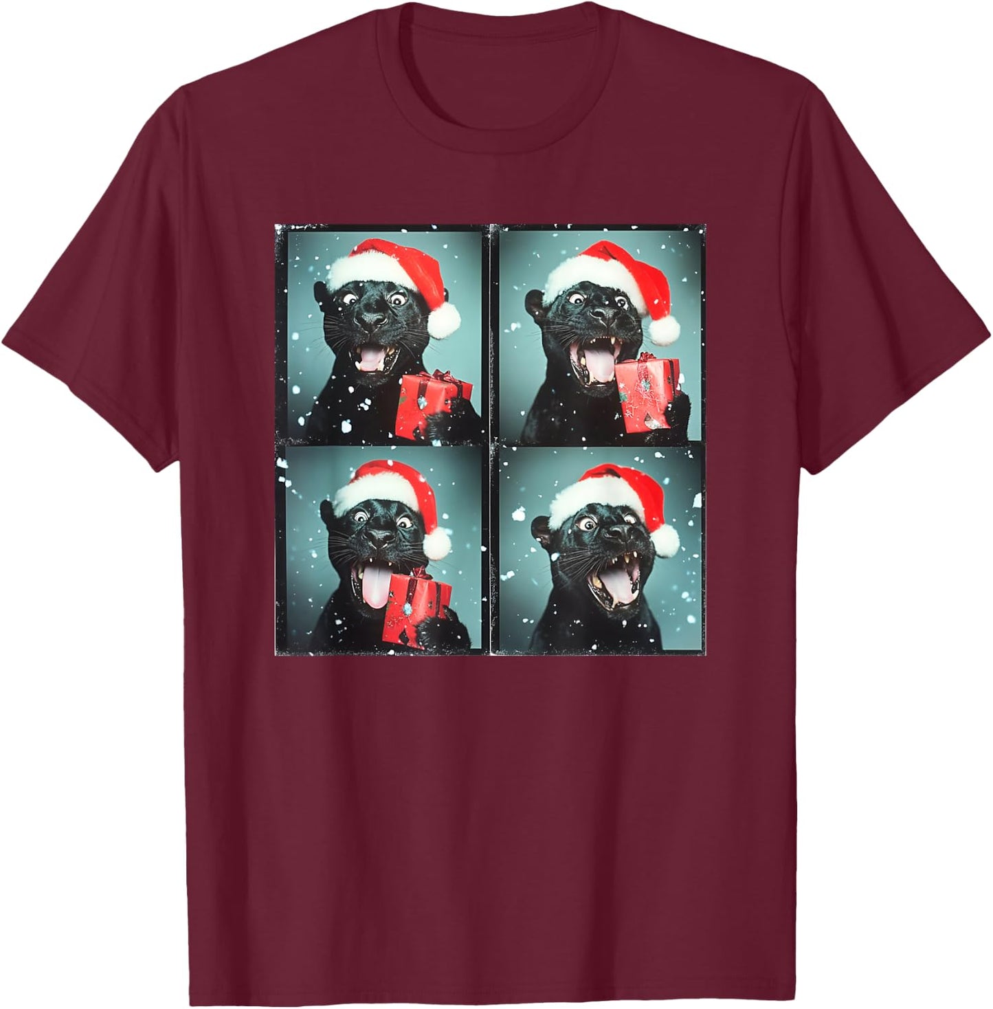 Panther Santa Hat Funny Christmas Panther T-Shirt - T-Shirt | Maroon