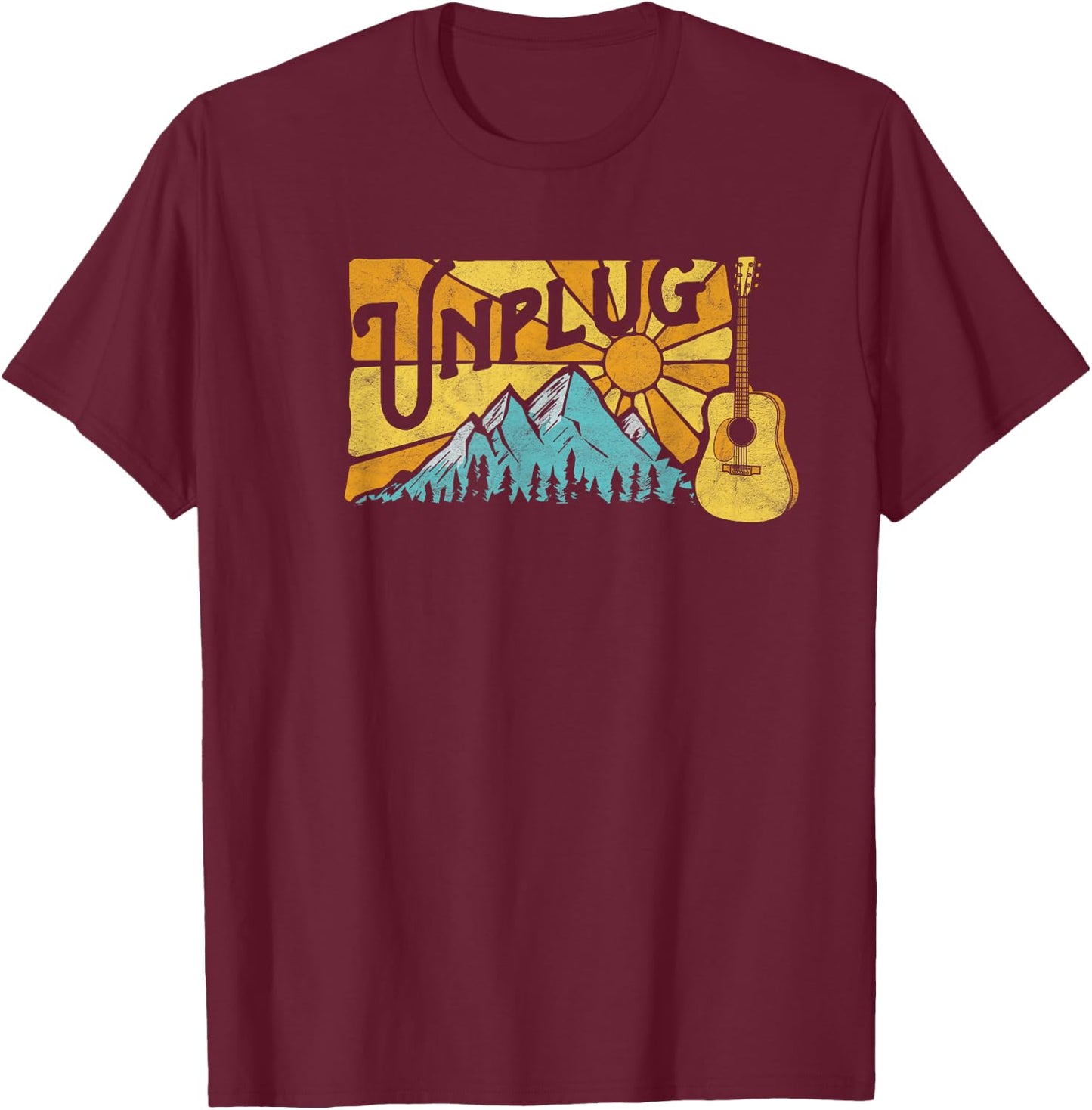 Retro Unplug Bluegrass & Acoustic Music Design T-Shirt - T-Shirt | Maroon