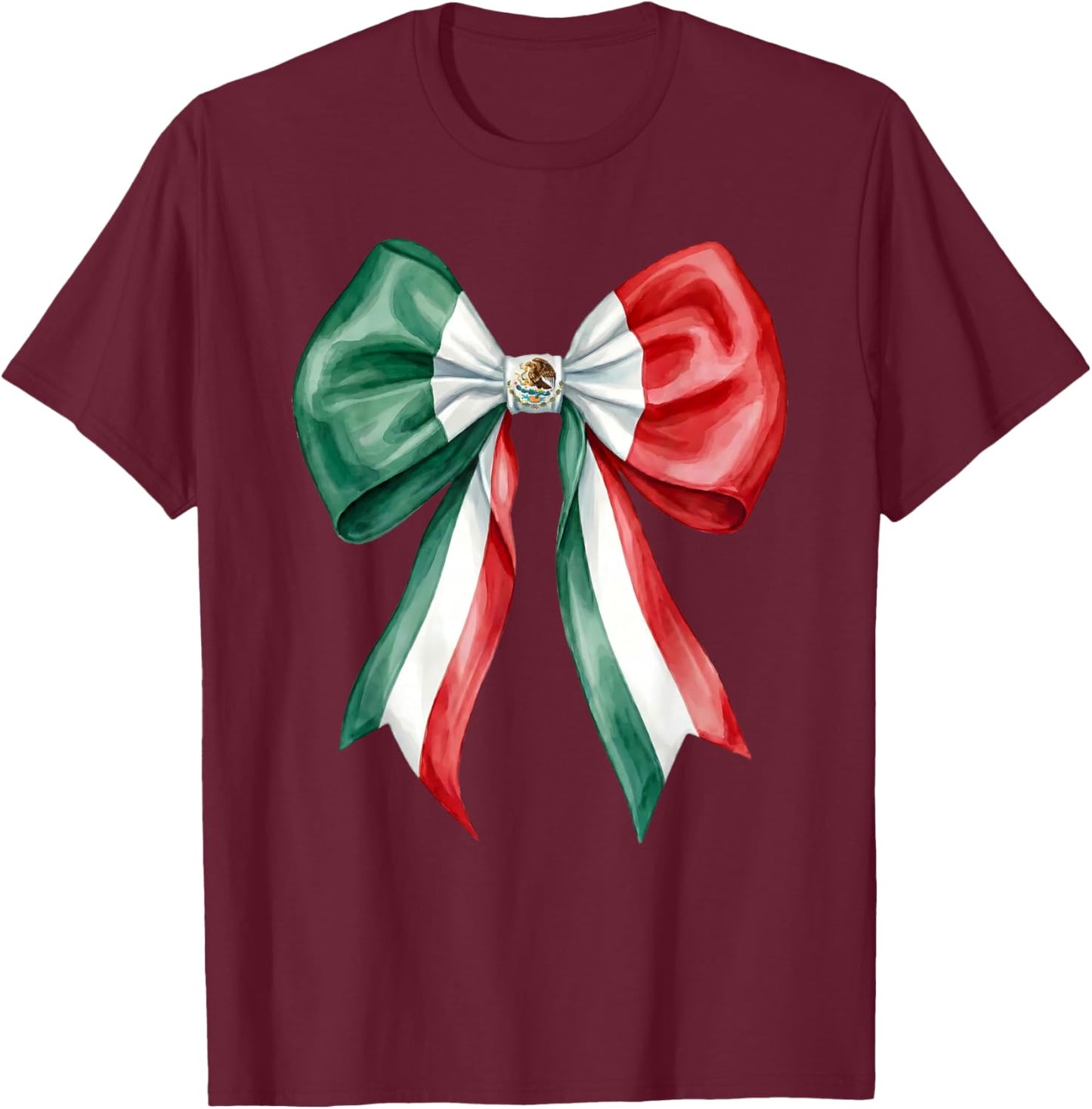 Mexican Girl Coquette Bow Hispanic Mexico Flag Cute Mexicana T-Shirt - T-Shirt | Maroon