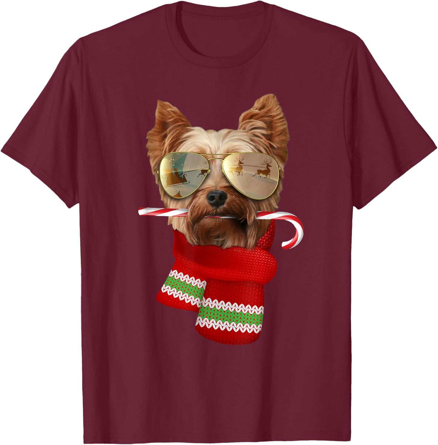 Yorkie shirt Terrier Christmas Gift Dog Lovers Sunglasses Women Kids T-Shirt - T-Shirt | Maroon