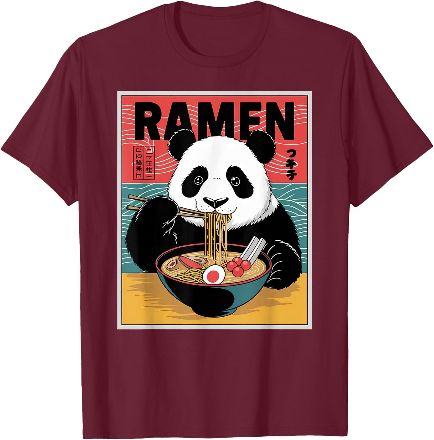 Anime Panda Manga Kawaii Otaku Neko Japanese Ramen Panda T-Shirt - T-Shirt | Maroon