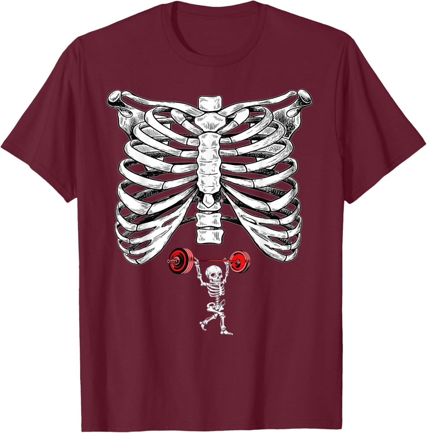 Skeleton Weightlifting Pregnancy Halloween Fitness Gym T-Shirt - T-Shirt | Maroon