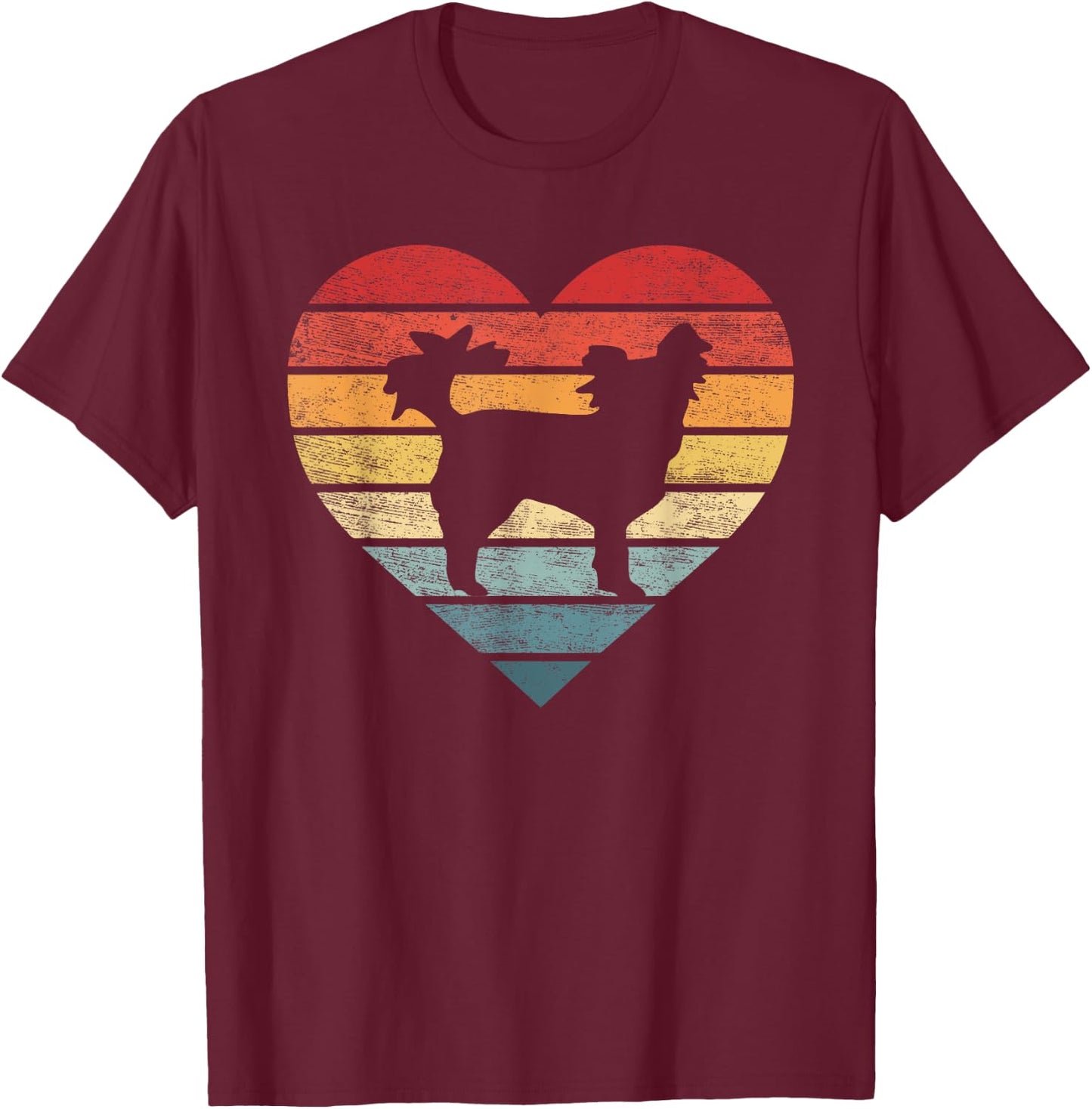 Papillon Lover Owner Gifts Retro Sunset Dog Silhouette Mom T-Shirt - T-Shirt | Maroon