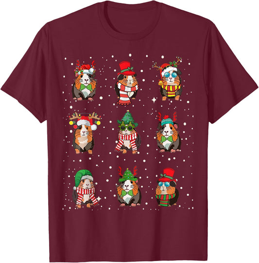 Kawaii Guinea Pig Lovers Clothes Cute Guinea Pigs In Xmas Costume Funny Christmas Holiday Black -Adult T-Shirt - T-Shirt | Maroon