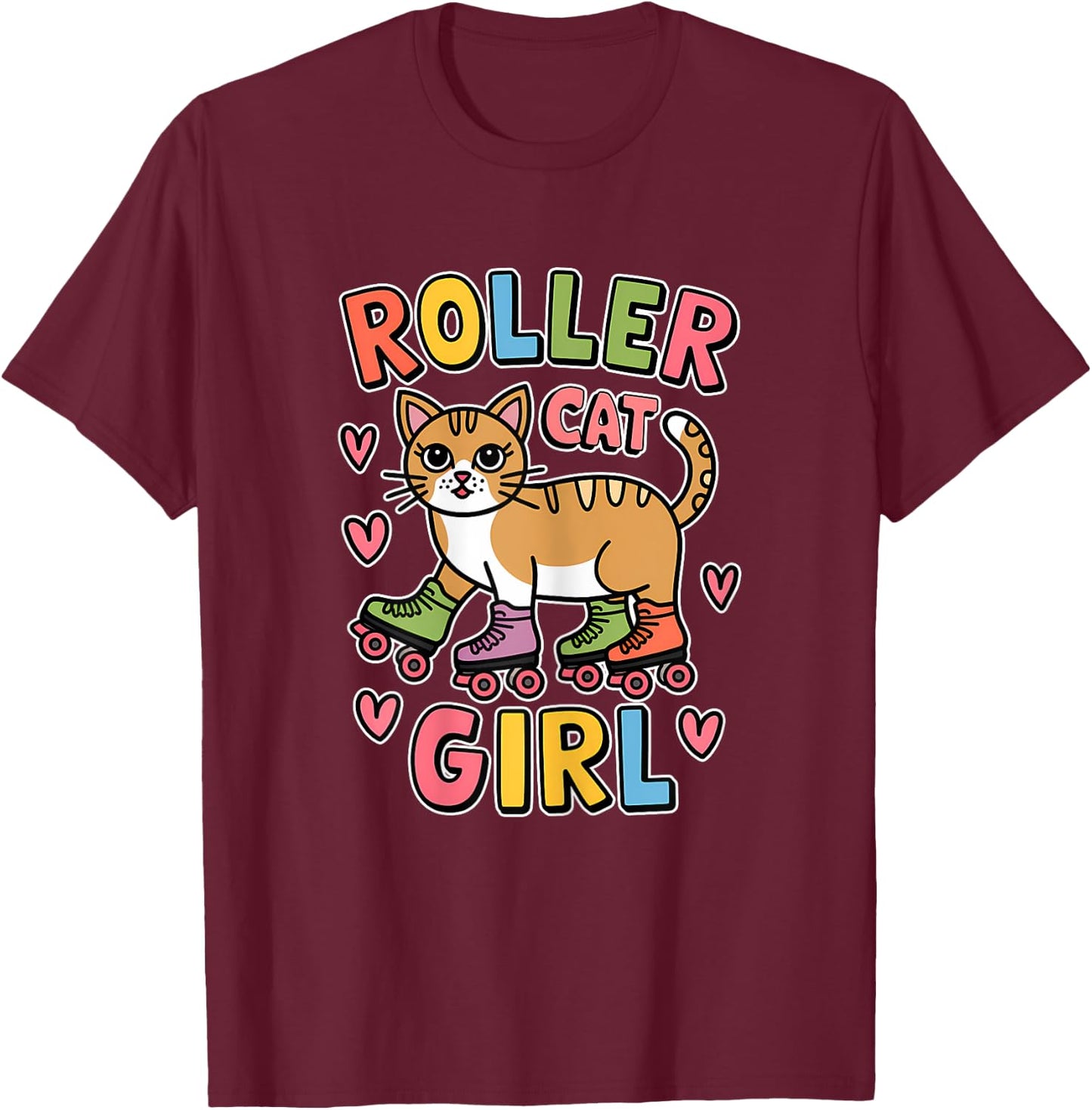 Roller Cat Girl Skating Cat Funny Roller Skating T-Shirt - T-Shirt | Maroon