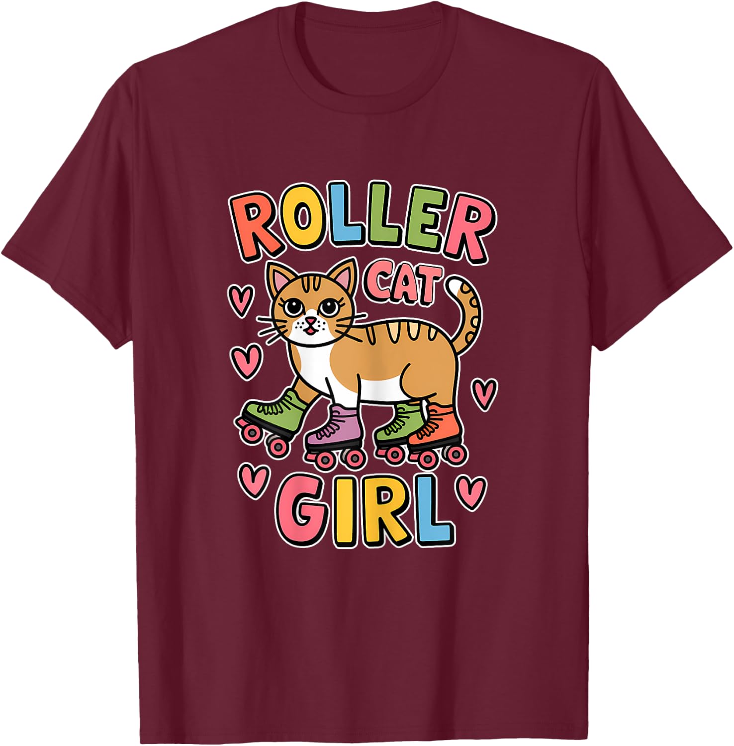 Roller Cat Girl Skating Cat Funny Roller Skating T-Shirt - T-Shirt | Maroon