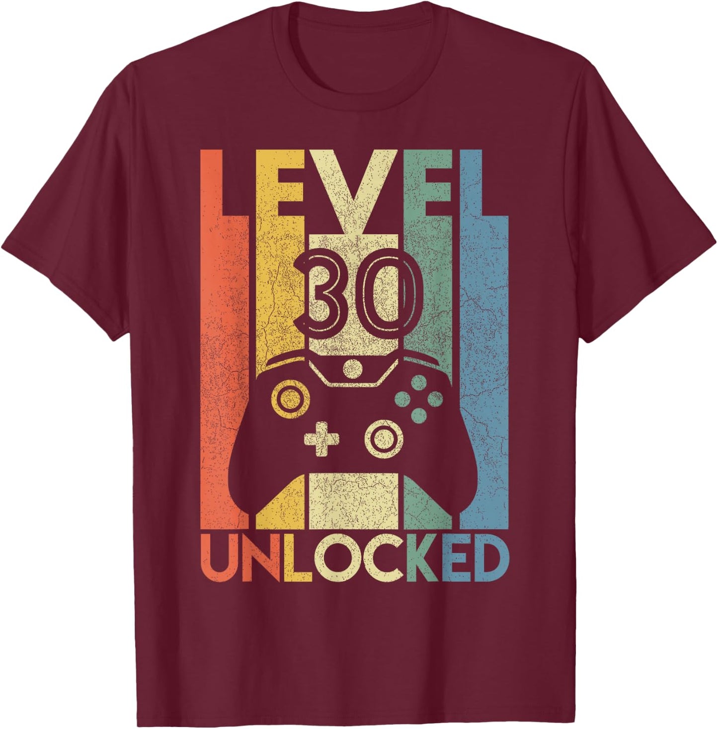 Level 30 Unlocked Funny Video Gamer 30th Birthday Gift T-Shirt - T-Shirt | Maroon