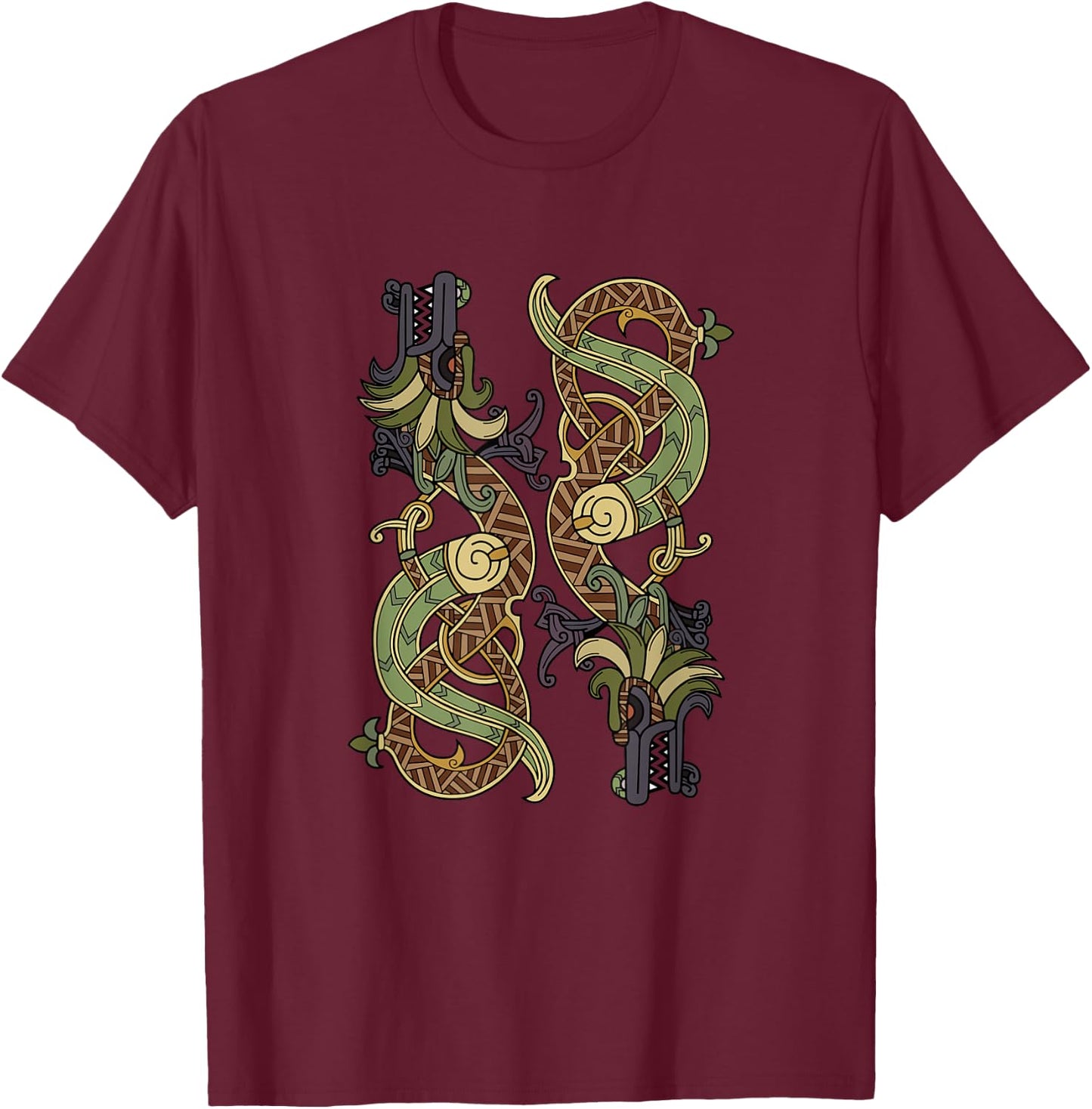 Celtic Dragons Nordic Mythical Viking Tribal Gift T-Shirt - T-Shirt | Maroon